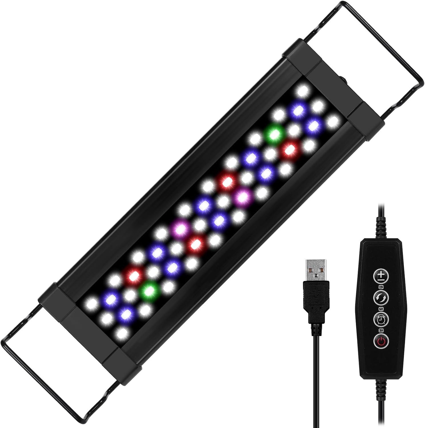 Fish Tank Light, Zingbabu 10W USB Full Spectrum Aquarium Light with Timer for 30-55CM Fish Tank Black image number 4