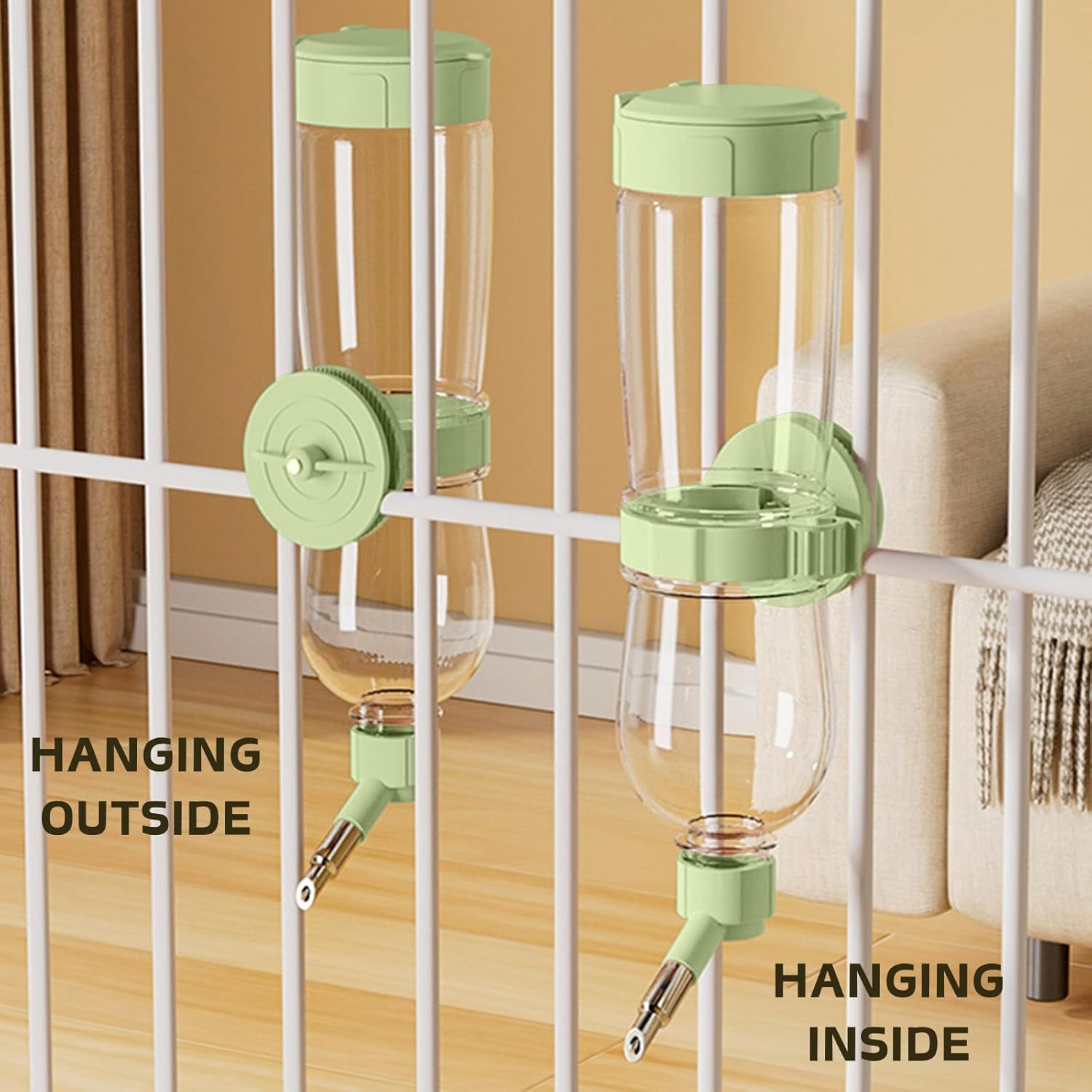 Bird Bath, Automatic Water Dispenser for Cage, Hanging Water Bottle for Parakeets, Canaries, Cockatiels, Finches, Budgies (Green, 240Ml) image number 2