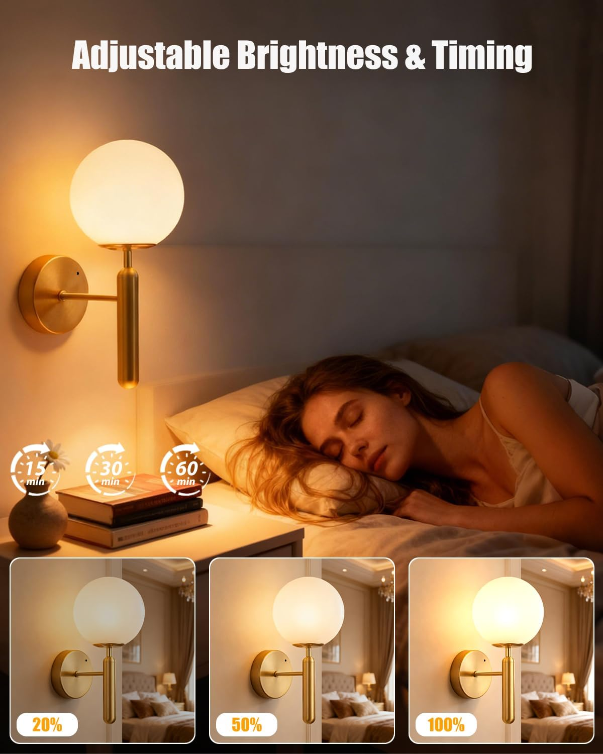 Battery Operated Wall Sconces Set of 2, Rechargeable Wireless Battery Wall Lights with 6000Mah Dimmable RGB Bulbs, 16 Colors Gold Wall Lamps with Remote for Bedroom Living Room Hallway
