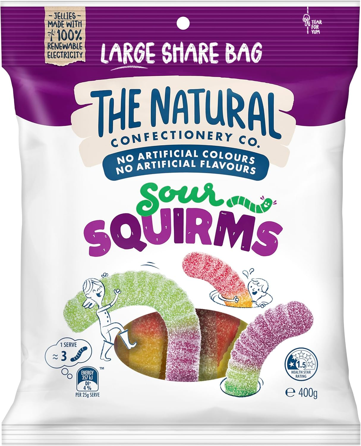 The Natural Confectionery Co. Sour Squirms Lollies 400G