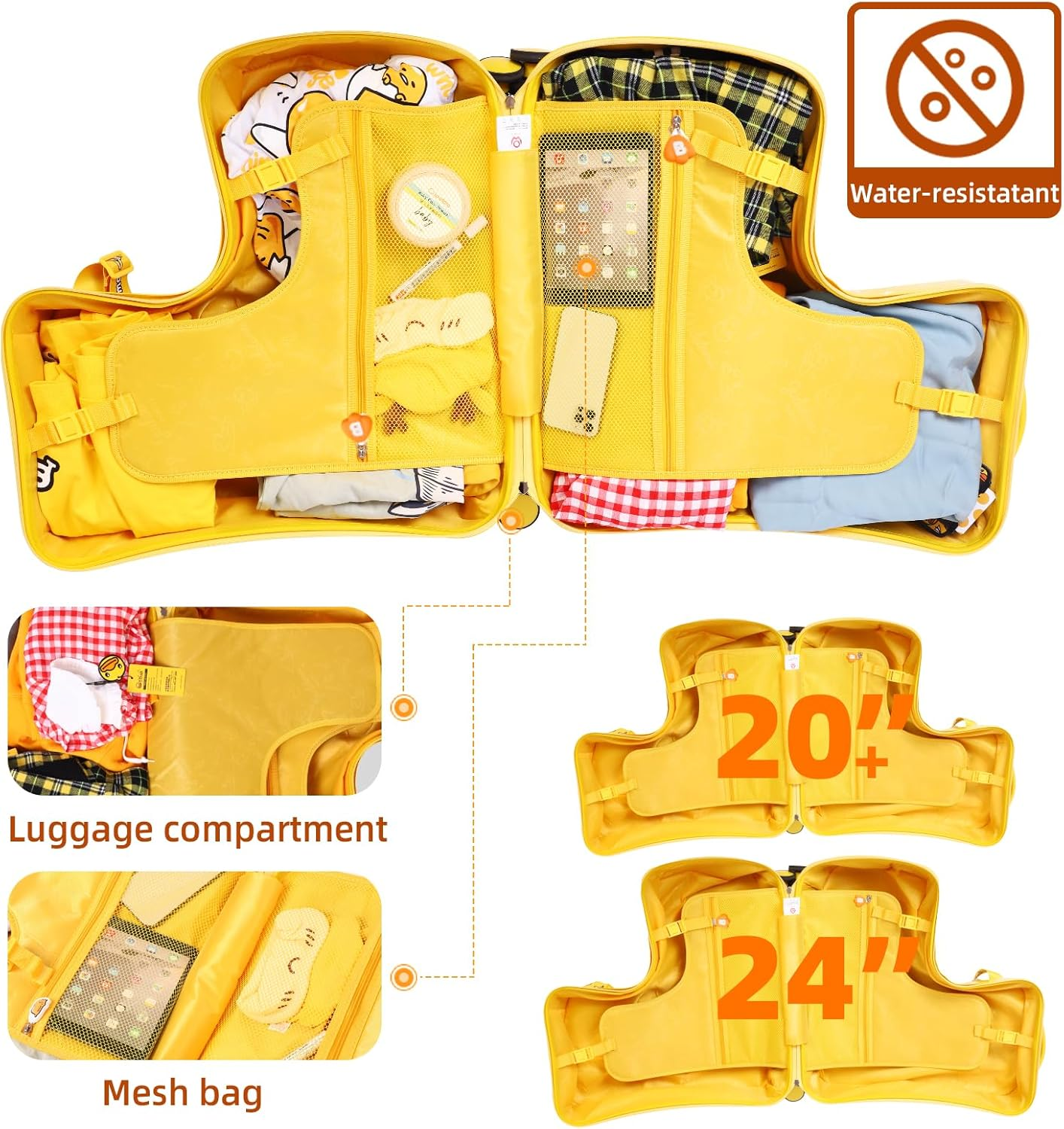 AO WEI LA OW Kids' Lightweight Ride on Luggage with Spinner Wheels & Foldabe Design, Pink, 20"+ Aged 1-3 Toddler, Yellow Good image number 2