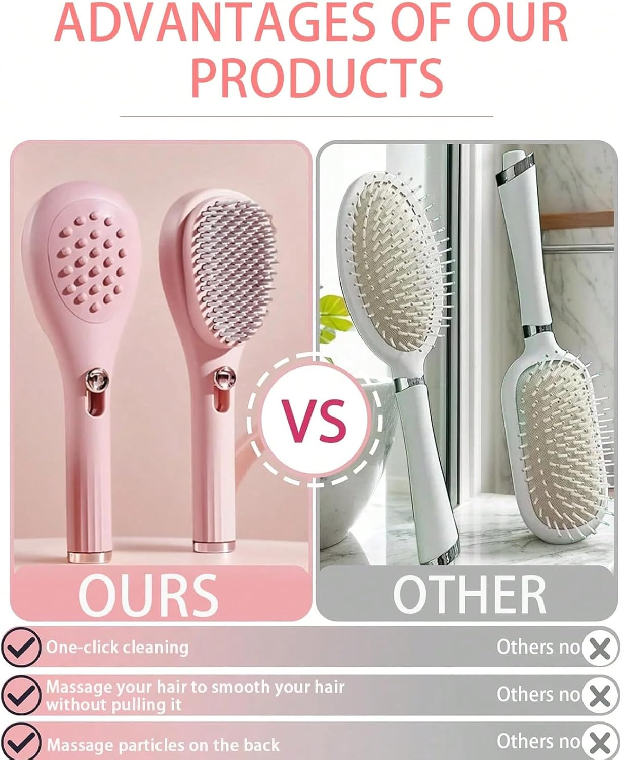 Telescopic Magic Comb,Scalp Cleaning Special Travel Portable Fluffy Massage Comb,Air Bag Hair Detachable Magic Brush,For Home,School,Travel,Barber Shop (Pink)