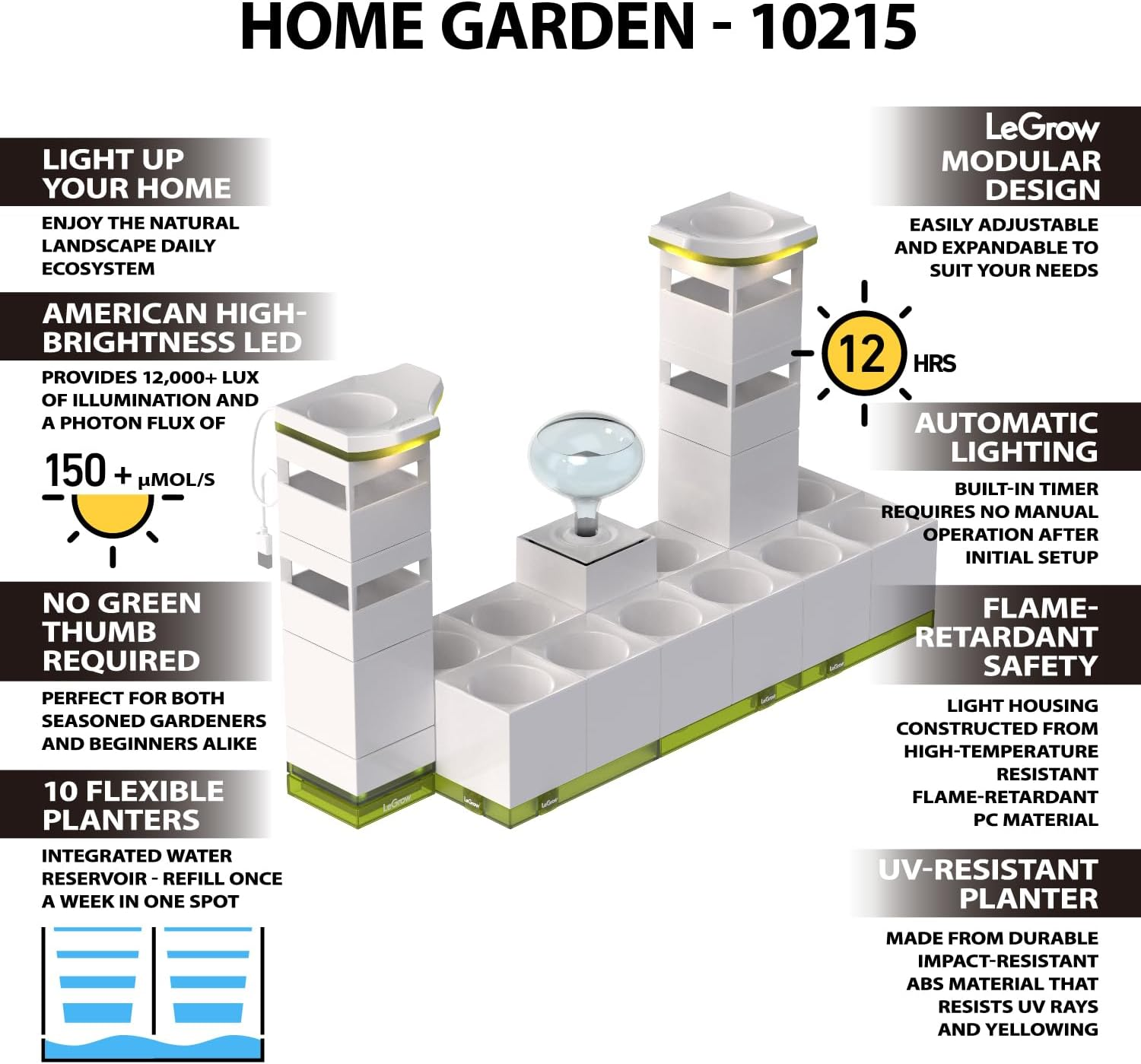 Legrow Home Garden, Enjoy the Natural Landscape Daily, Automatic LED Grow Light, 7 Days Watering Free Ecosystem, Modular Design Fits Any Space, Write, [Plants NOT Included]. image number 2