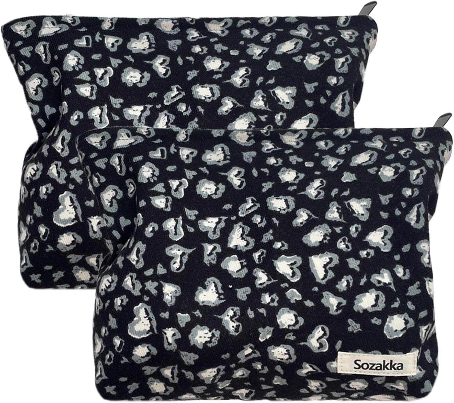 Tcdwla Cosmetic Bag, Pack of 2 Make-Up Bag, Toiletry Bag, Corduroy Small Women, Pencil Pouch, Aesthetic School Stuff for School, Travel, Business, Shopping, Hiking, Black 2, Leopard Tattoo image number 2