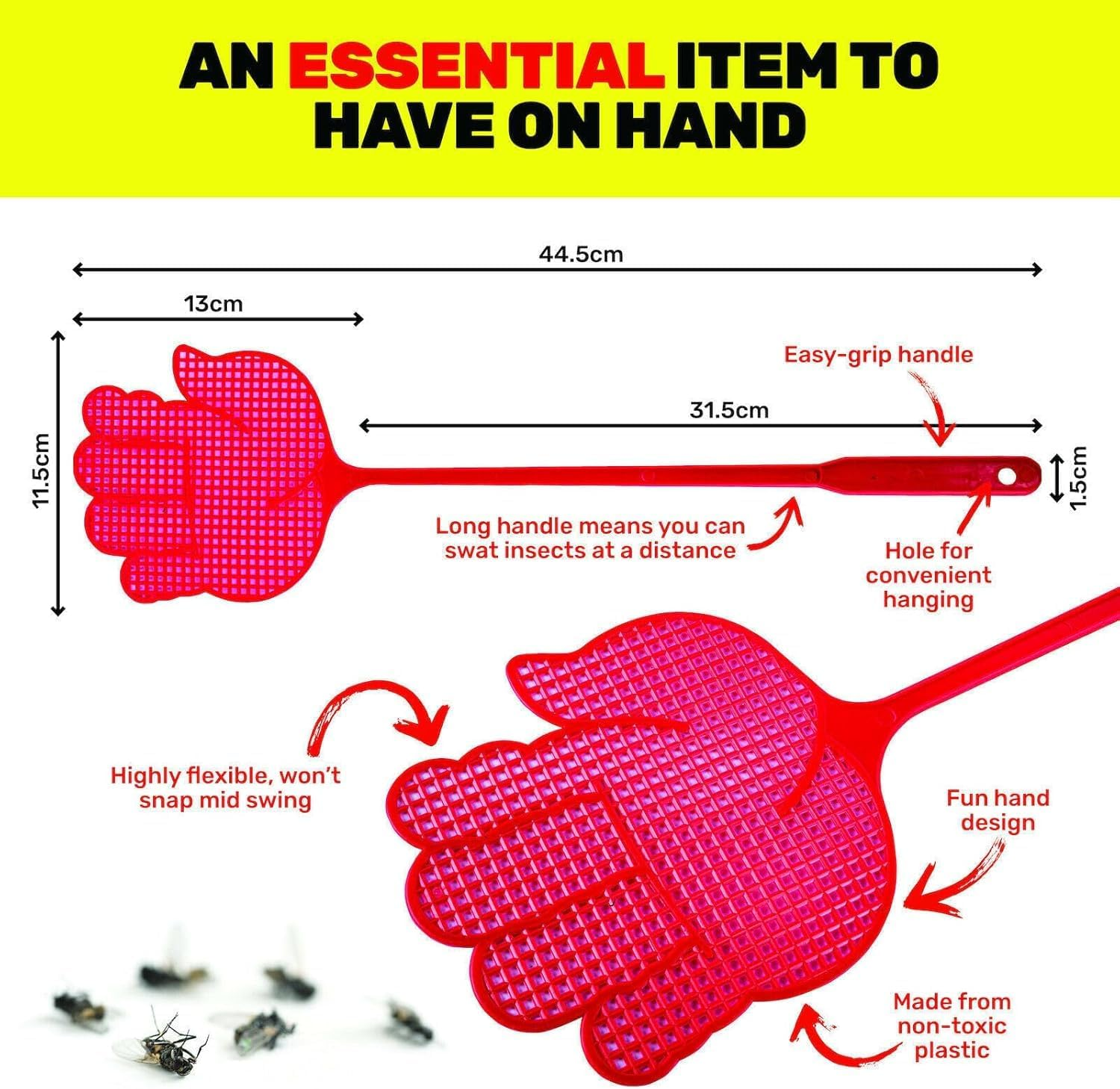 LEDON Funny Hand Shaped Fly Swatters, Pack of 4, 44.5 X 11.5 Cm, Durable, Colourful image number 1