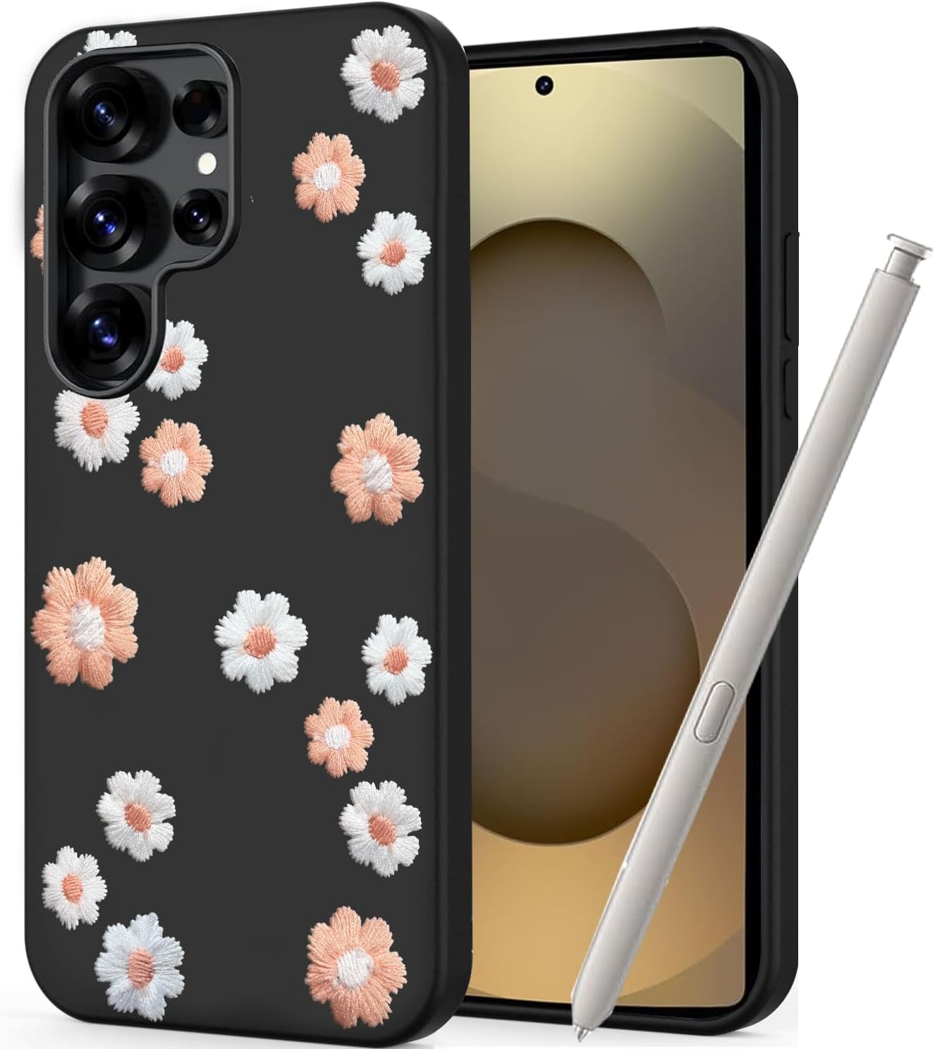 Unov Case Compatible with Galaxy S25 Case with Design Soft TPU Shock Absorption Slim Embossed Pattern Black Protective Back Cover(Rainbow Dinosaur)