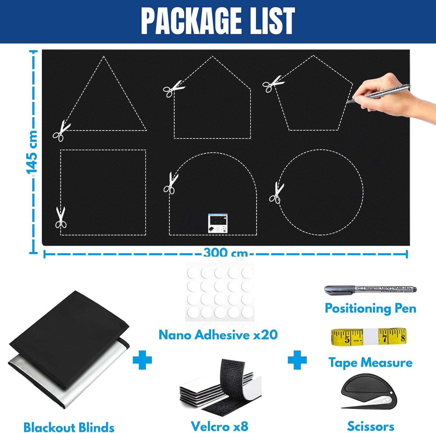 Blackout Blinds 300 X 145 CM, JOMWEN 100% Blackout Curtains for Window, No Drill Portable Blackout Shades Film for Baby Nursery, Bedroom, Dorm Room, or Travel Use, Cut to Any Size (300 X 145 CM) image number 6