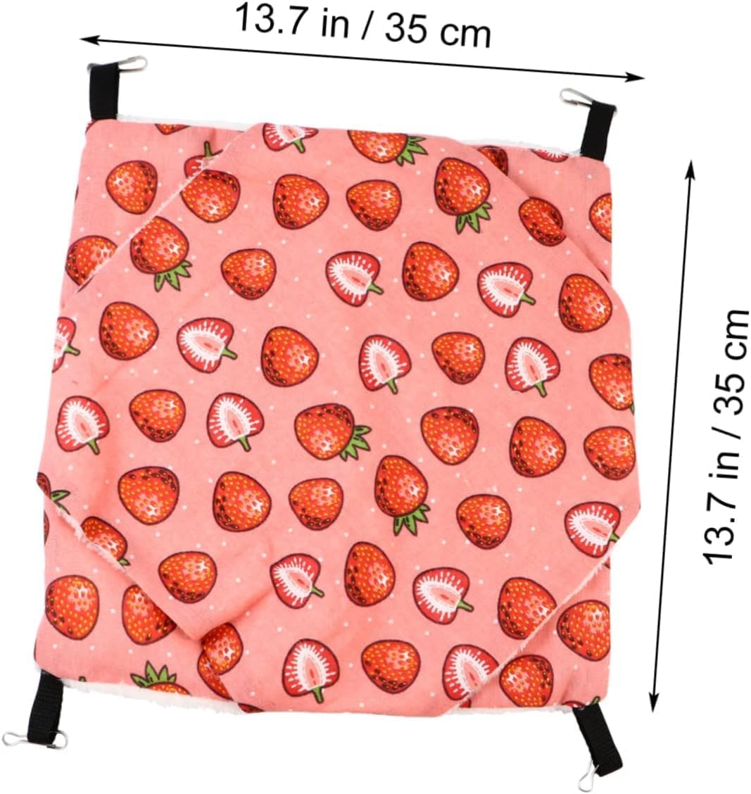 Norhogo Small Animal Hammock Double Layers Hammock for Guinea Pig Rat Ferret Small Pet Hideout with Tunnel Cave Hanging Hammock Pet Accessories, 35 X 35 Cm, Pink Strawberry Pattern image number 4
