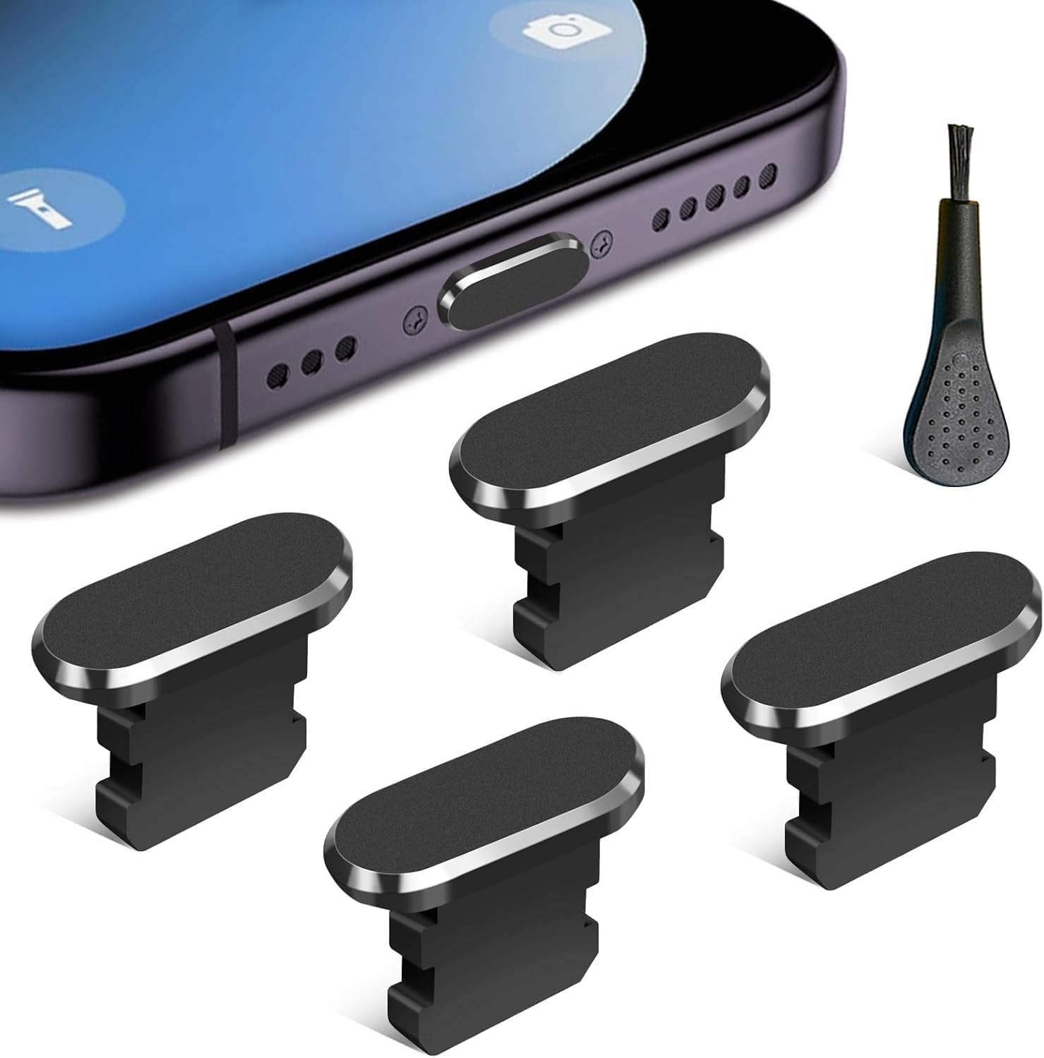 Anti Dust Plug for Iphone, 4 Pack Iphone Dust Plug Cover Charging Port Protector Cap with Cleaning Brush for Iphone 14 Pro Max 13 12 11 Airpods Ipad, All Lightning Port Devices image number 2