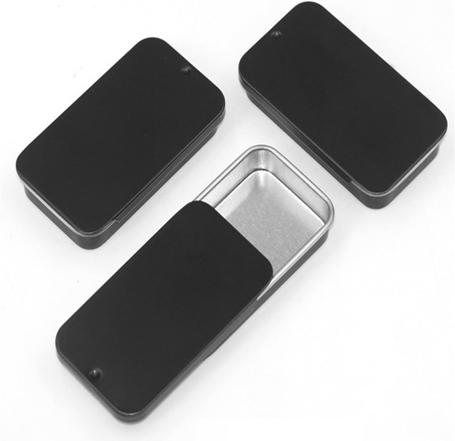 Kastetards 12Pcs Black Metal Tin Box Containers with Slide Lids,Mini Portable Metal Empty Tins Box,For Storage Candies,Solid Perfumes,Lip Balm,Jewelry Crafts,Pills(2.36 X 1.34 X 0.39 Inch) image number 3