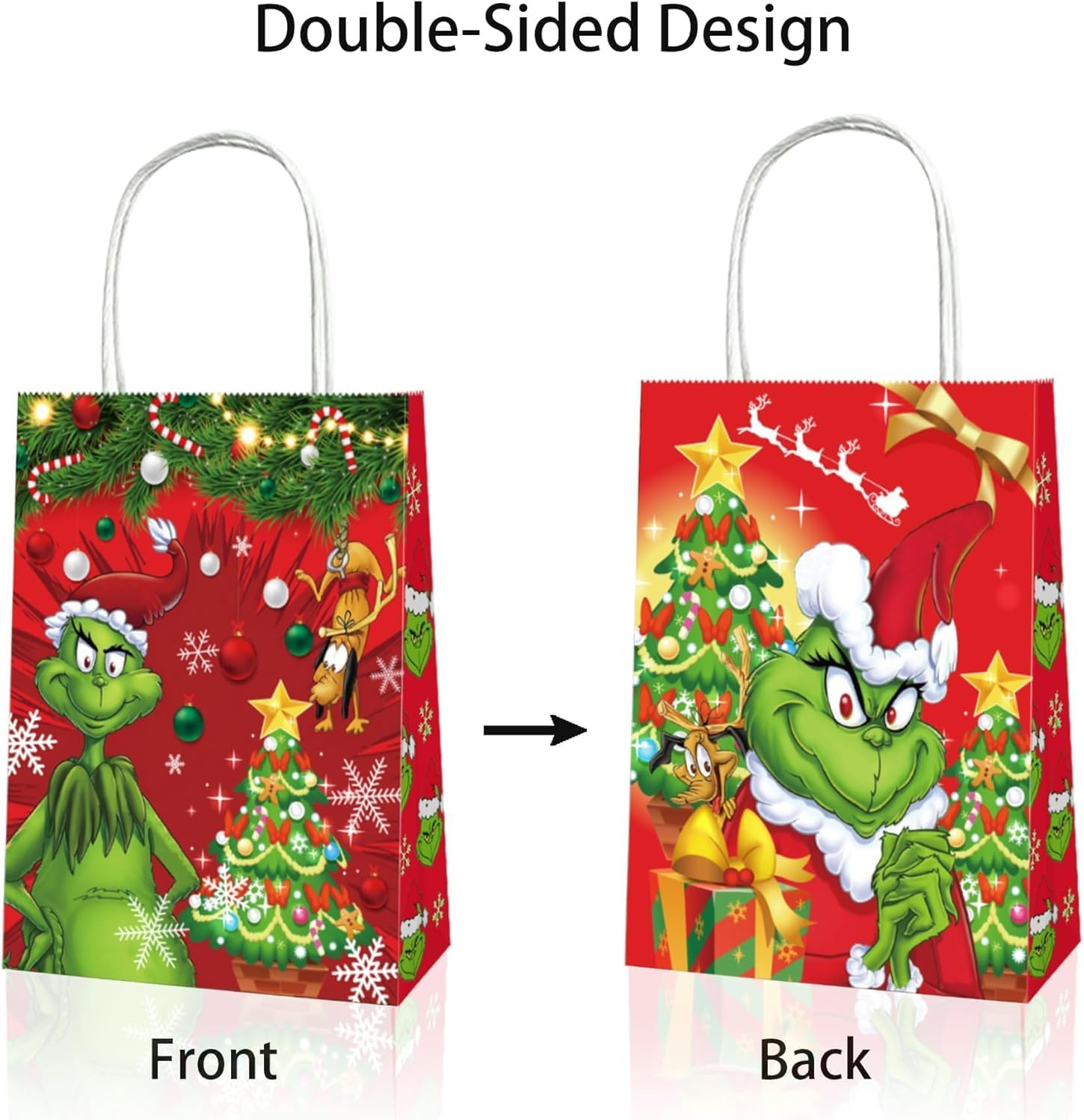 12PCS Christmas Party Gift Bags with Handles, Christmas Decorations Two Styles for Xmas Party Supplies Goodies Bag for Winter Holiday image number 5