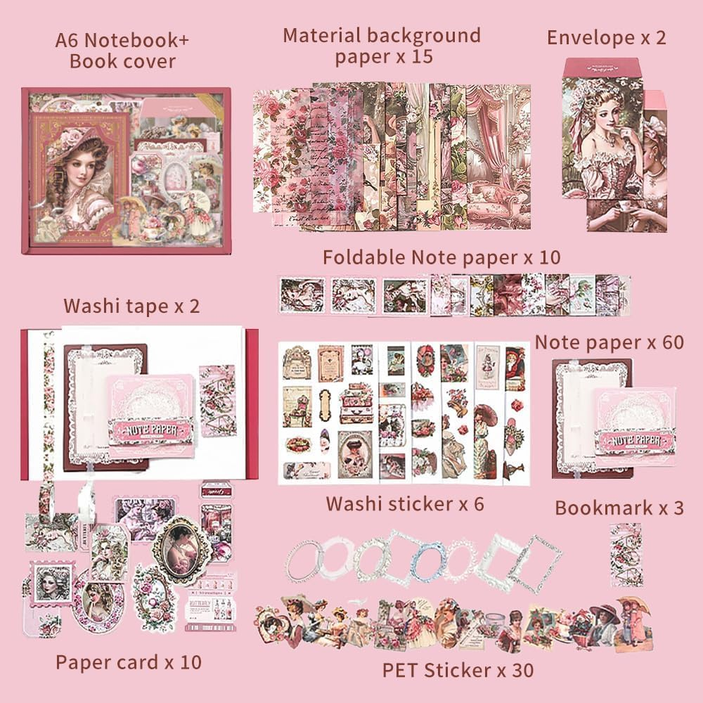 Scrapbooking Supplies Kit, Aesthetic Classical Literature Art Scrapbook Kit for Women Journal, Stationery, A6 Grid Notebook, DIY Journaling Supplies, Birthday Craft Gift image number 1