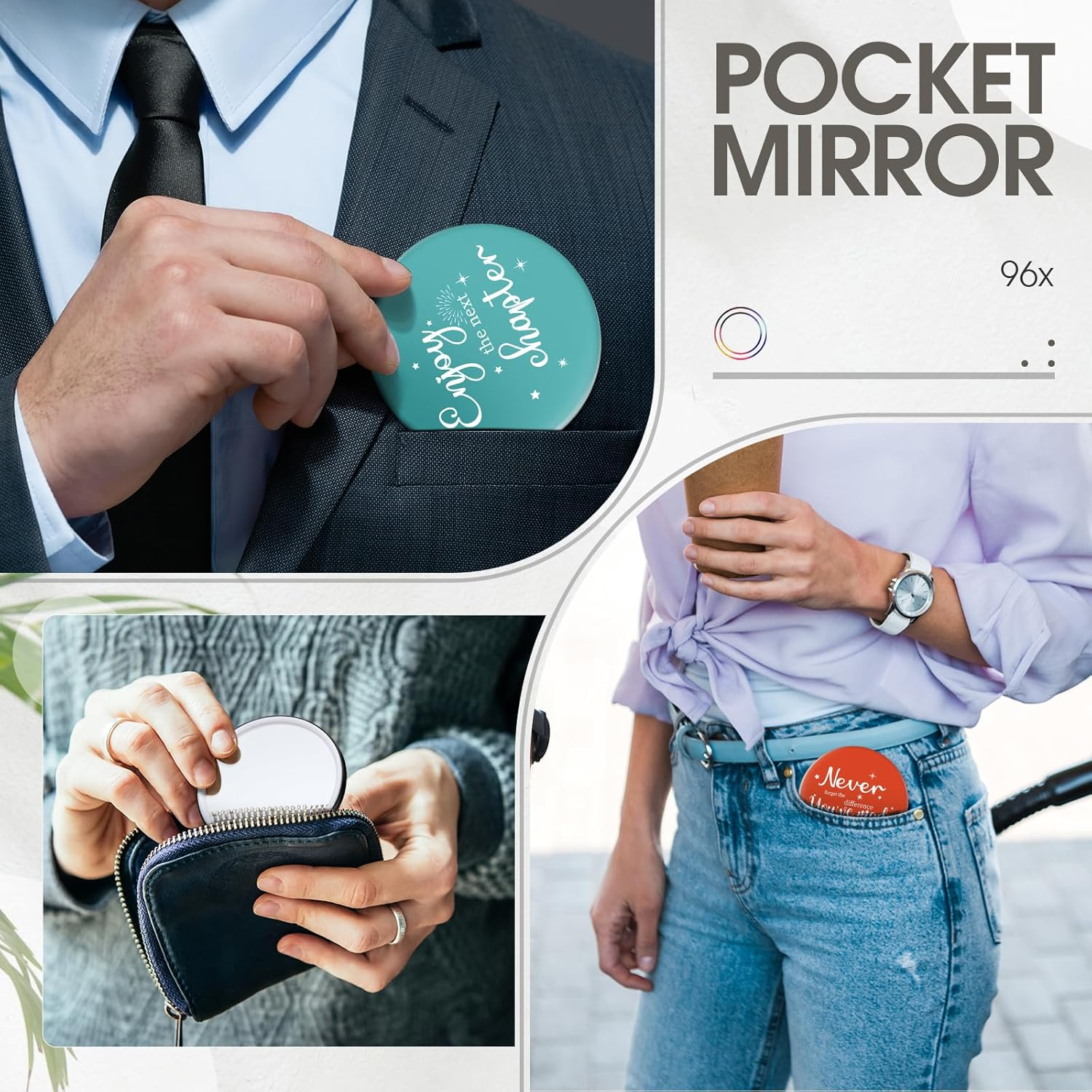 Kigley 96 Pcs Inspirational Compact Mirror for Women Bulk 2.8'' Purse Mirror Nurse Practitioner Week Christmas Party Favor Motivational Positive Office Gift for Coworker Team Teacher (Colorful Base) image number 1