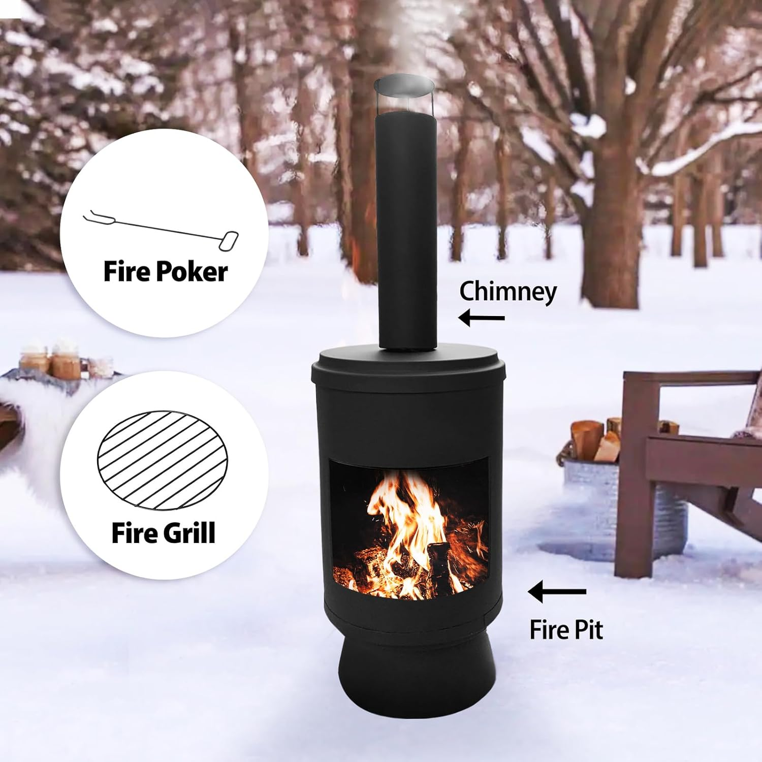 Glasshaus Co. Fire Pit Fireplace Chimney Outdoor Camping Portable Patio Heater 105Cm image number 2