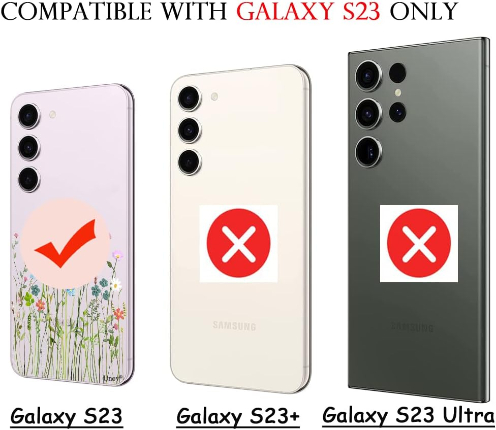 Unov Case Compatible with Galaxy S23 Case Clear with Design Soft TPU Shock Absorption Slim Embossed Pattern Protective 6.1 Inch (Flower Bouquet) - Rainbow Dinosaur image number 2