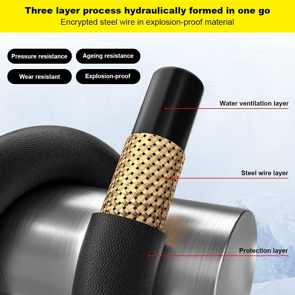 POHIR Power Washer Hose 100FT 3/8'' High Tensile Wire Braided Car Wash Water Hose, with 2 Quick Connect Kits Compatible M22 14 Mm, 1/4 Inch Hose for Pressure Washer, 4200 PSI image number 5