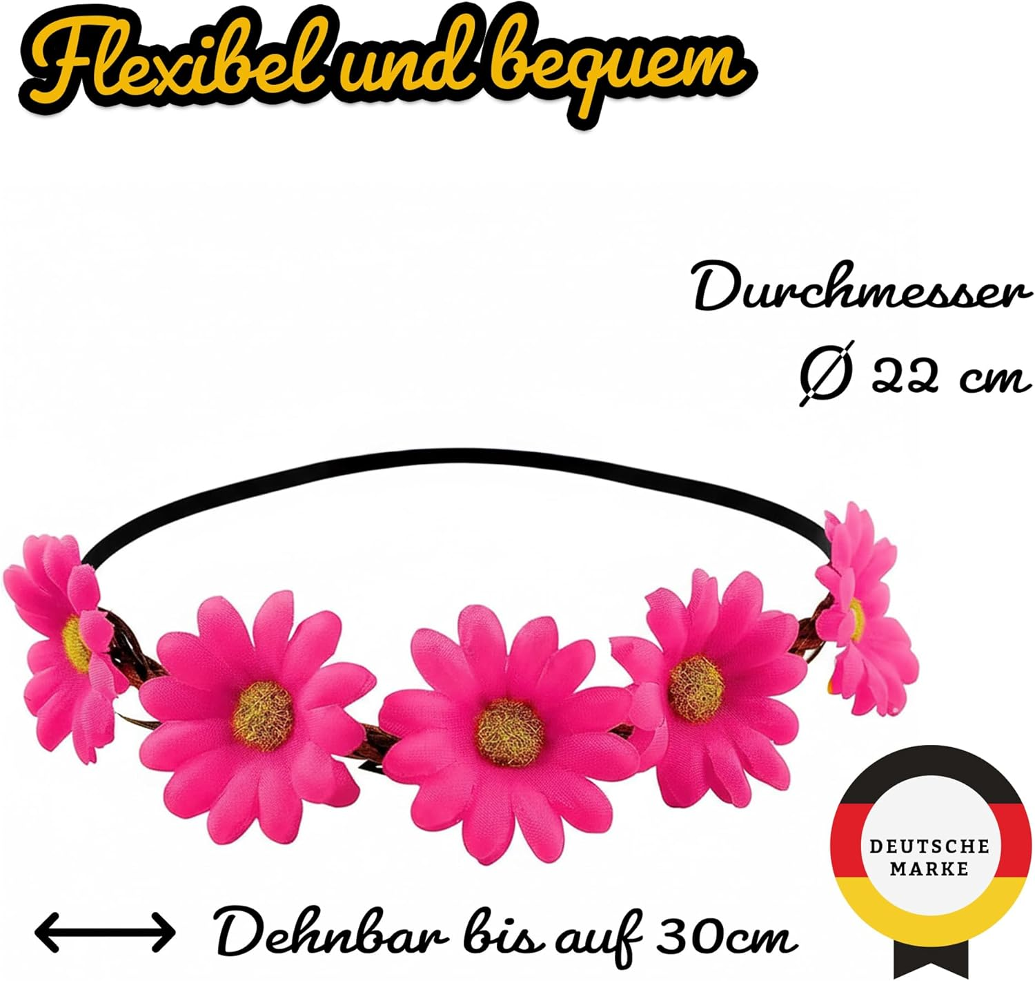 Hatstar Flower Wreath, Set of 3, Hair Accessories with Elastic Band for Women and Girls, Costume Accessory for Oktoberfest, Festival, Mallorca Party and Schlagermove image number 6