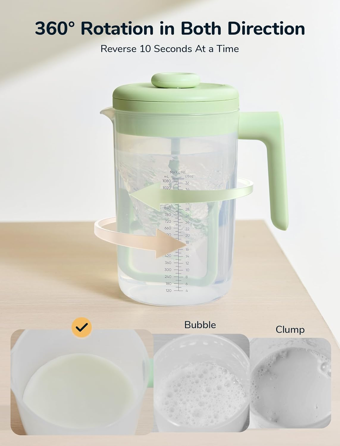 Nehneh Baby Electric Baby Formula Mixing Pitcher, Bi-Directional Alternating Stirring | No Air Bubble | No Clumps | No Drip Spout | Spill-Free Lid | Infant Formula Pitcher Mixer 36Oz, BPA Free -Green image number 2