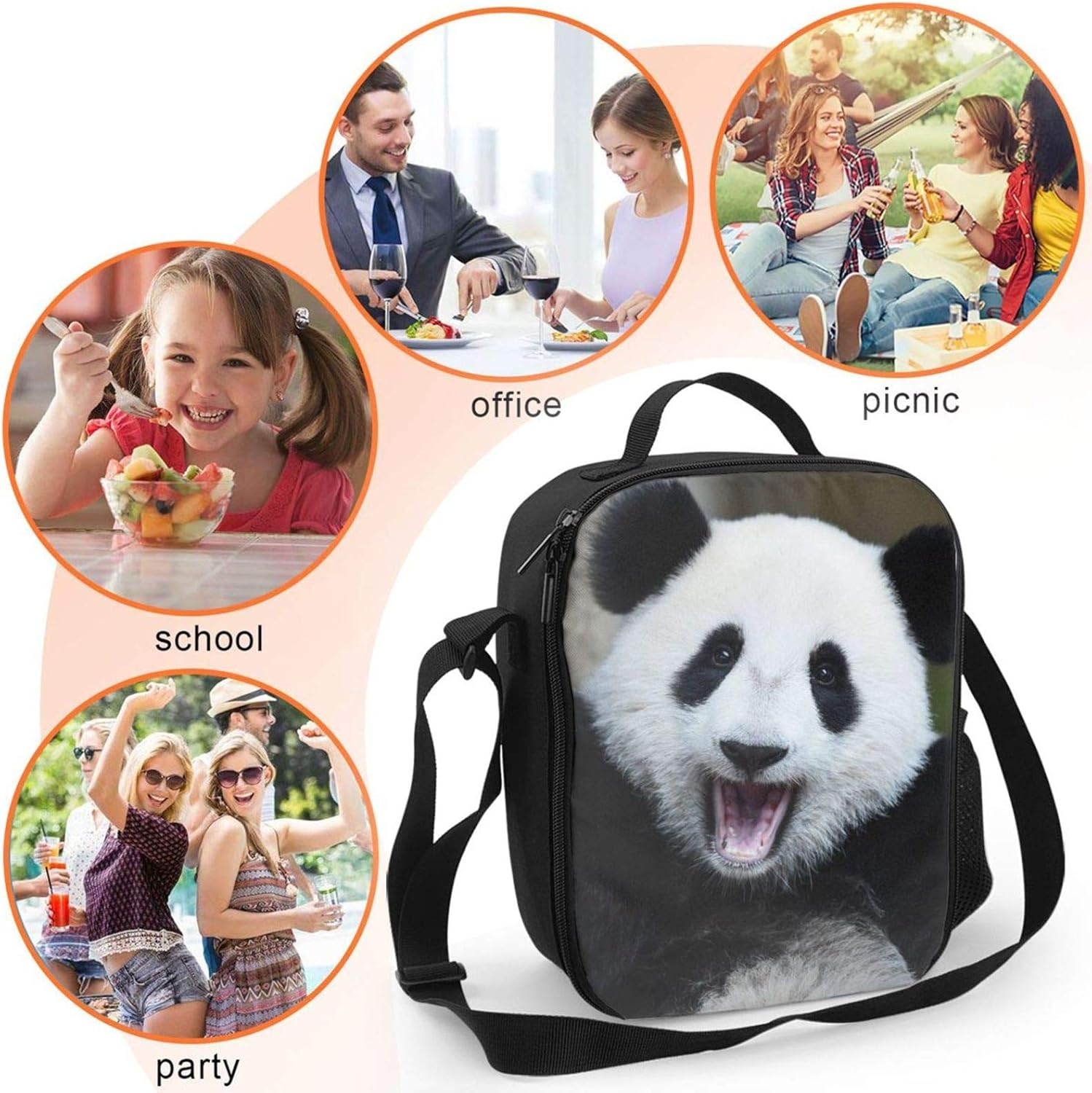 Prelerdiy Panda Lunch Box - Insulated Lunch Box for Kids Funny 3D Design with Side Pocket & Shoulder Strap Lunch Bag Perfect for School/Camping/Hiking/Picnic/Beach/Travel - Giraffe image number 6