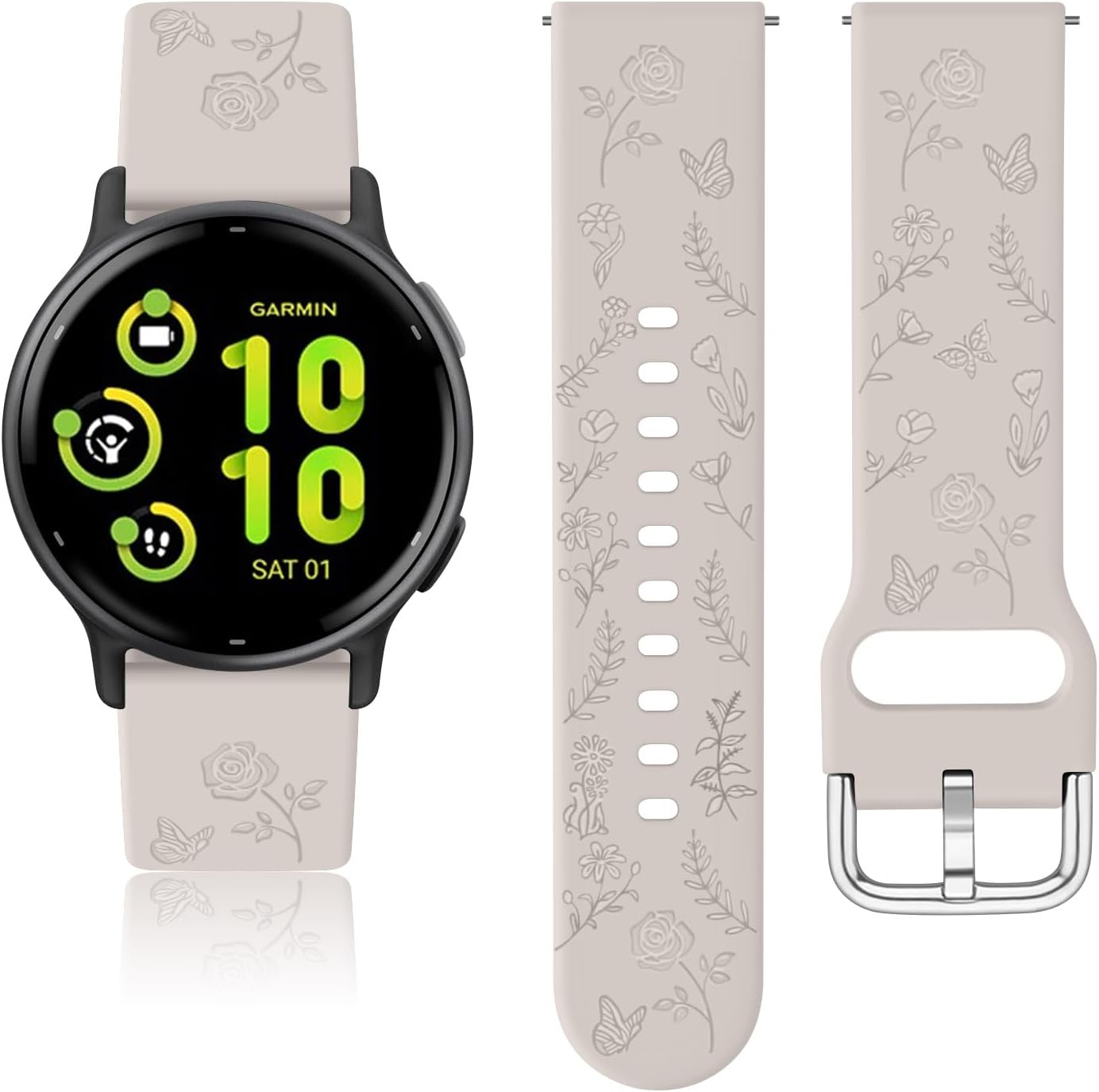 Silicone Strap for Garmin Venu SQ Band, Vivoactive 5 Band/Forerunner 245 Strap, 20Mm Soft Comfortable Sport Wristbands for Garmin Vivoactive 5/3/Venu/Forerunner 645/245 Music - Sand Pink image number 3