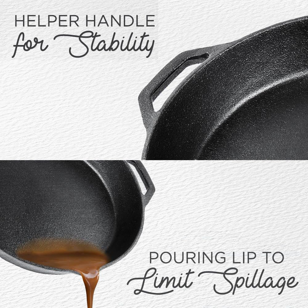 12" Frying Pans &ndash; Heavy-Duty Cast Iron Skillet and Deep Cast Iron Pan (2.5" Deep) &ndash; Pre-Seasoned Nonstick Surface for Searing, Baking, Saut&eacute;ing &ndash; Ideal for Indoor & Outdoor Cooking image number 5