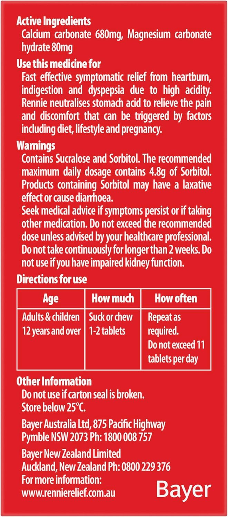Rennie NAS Orange Flavoured Chewable Tablet for Heartburn and Indigestion Treatment 96 Tablets image number 2