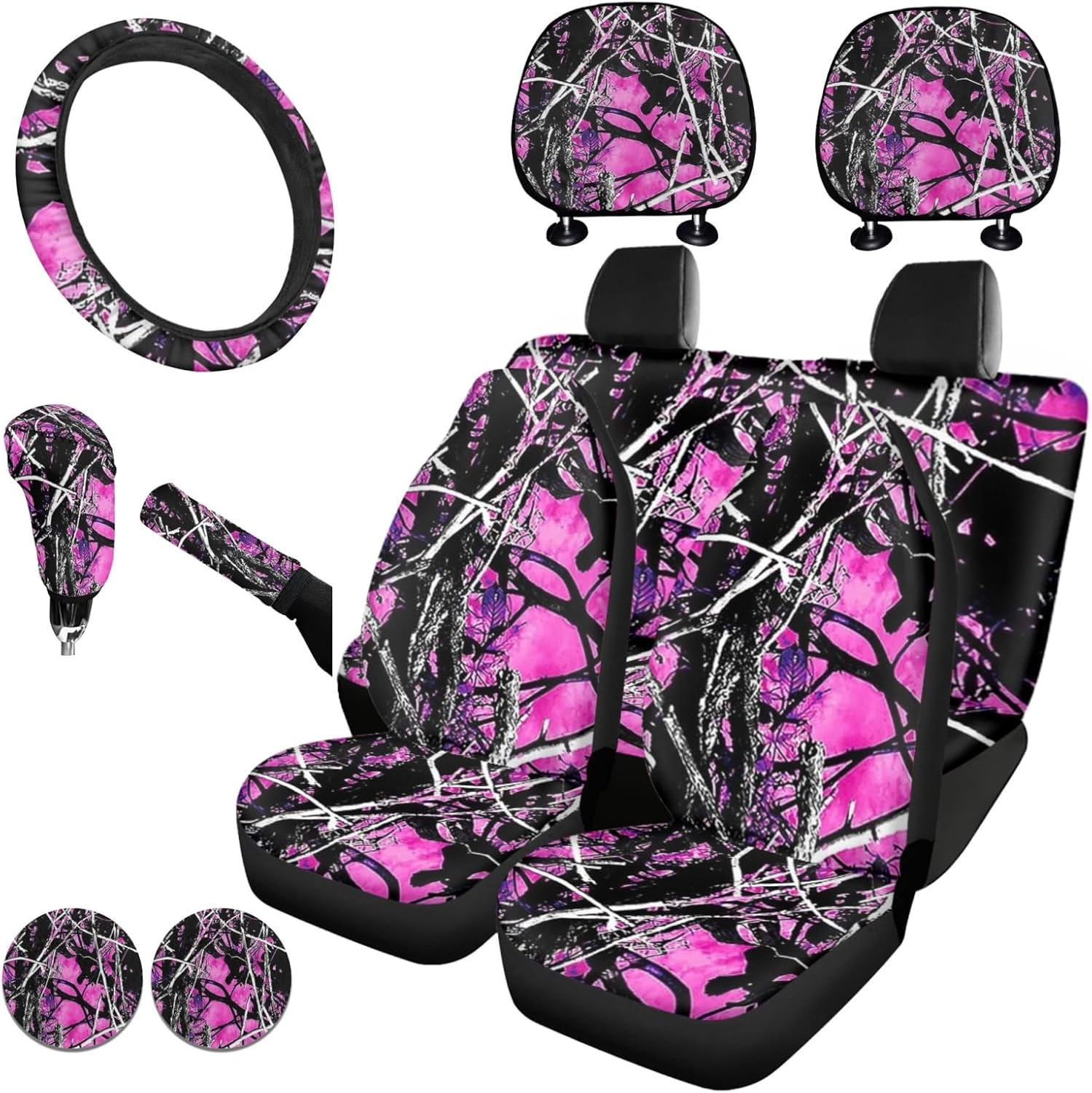 KEIAHUAN Purple Dragon Car Seat Cover Set with Car Headrest Covers for Women Steering Wheel Cover Cup Coaster Handbrake Cover + Gear Shift Knob Cover for SUV Truck Vans Sedans