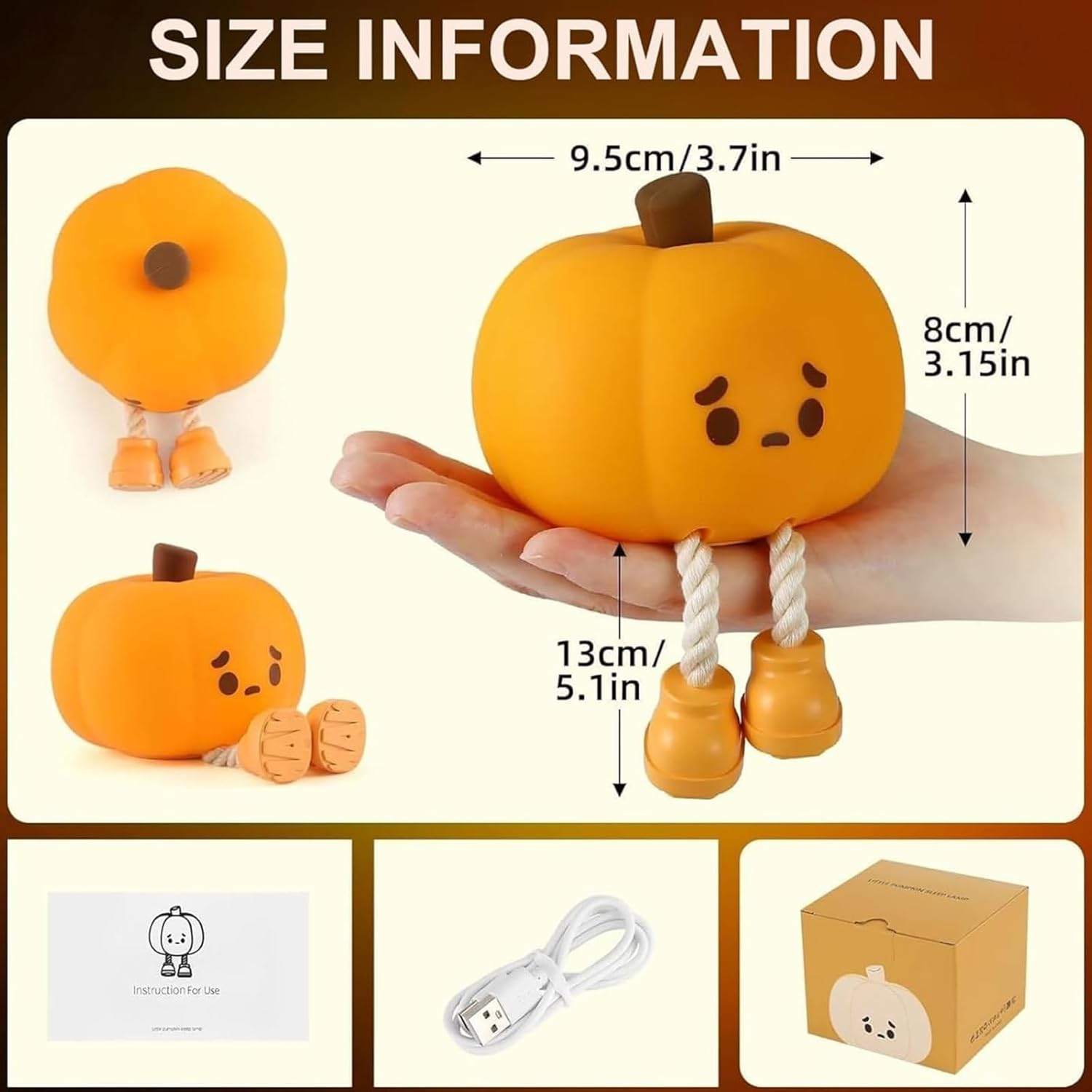 Mischievous Grinning Pumpkin Night Light, Cute Halloween Pumpkin Night Light, Soft Silicone Bedside Touch Lamp with 3 Level Dimmable, Halloween Pumpkins Nights Lights (Style A) image number 1