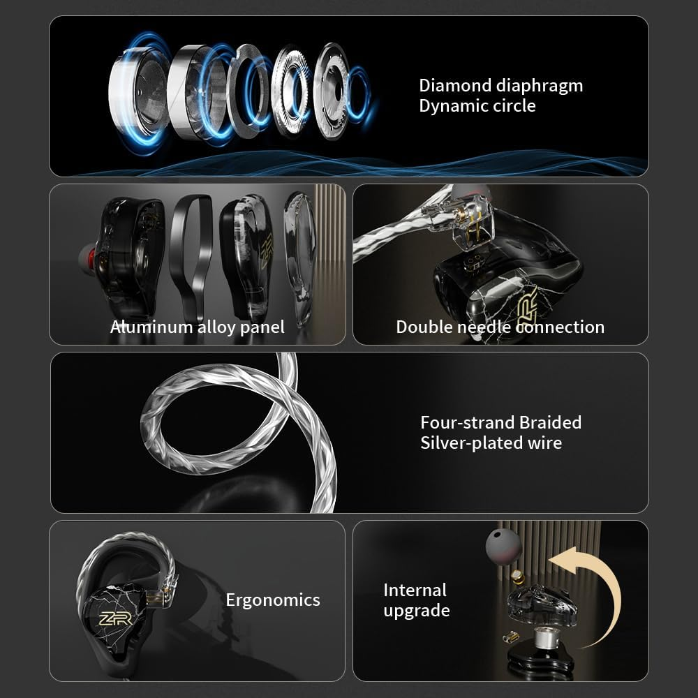 Hifi Kingdom ND-ZR 10Mm Diamond Dynamic Driver (1DD) Wired In-Ear Monitor Black No Mic image number 6