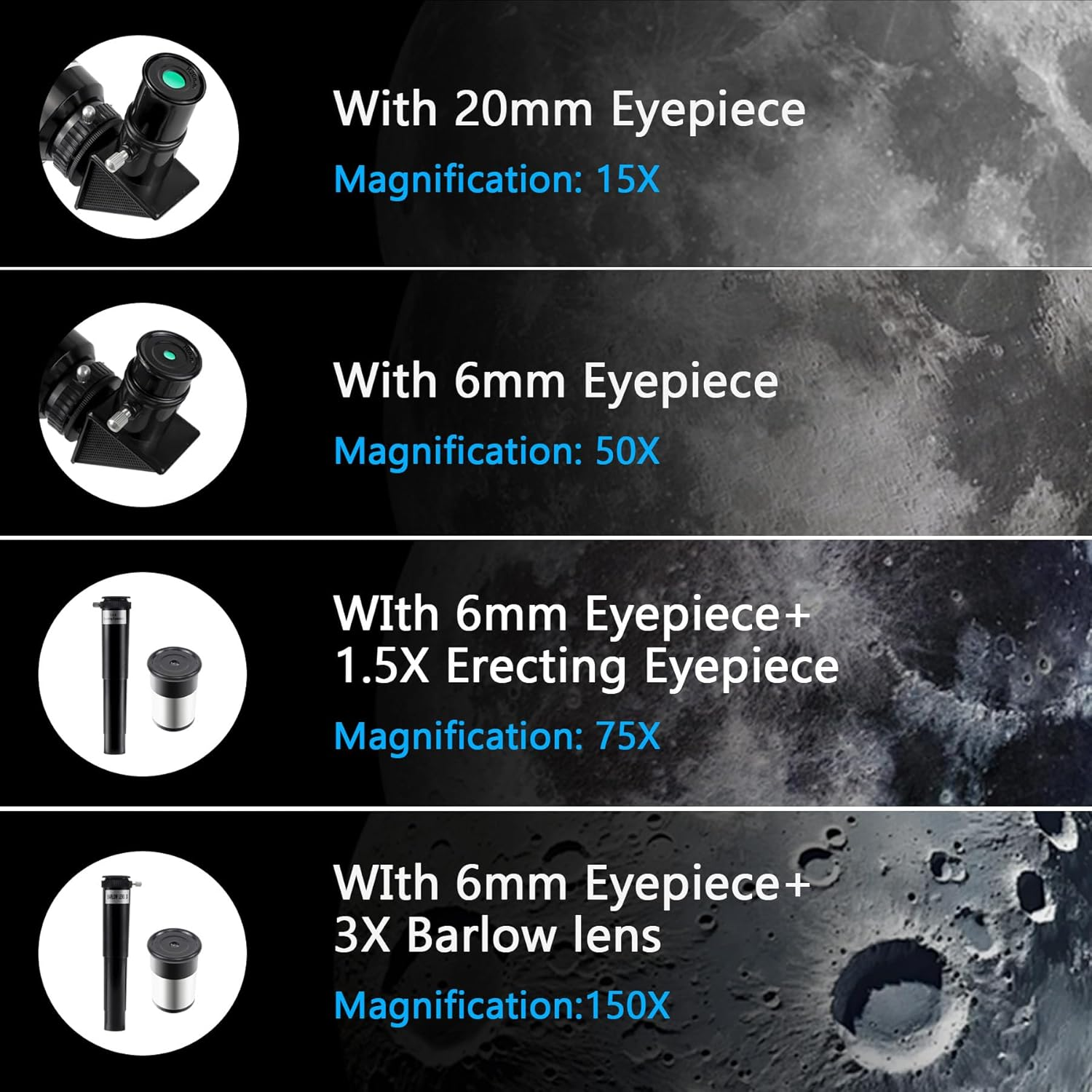 Telescope, Telescopes for Adults Kids Beginners, 70Mm Aperture Astronomy Refractor Telescopes (15X-150X) with Portable Tripod, Phone Adapter (Blue) image number 3