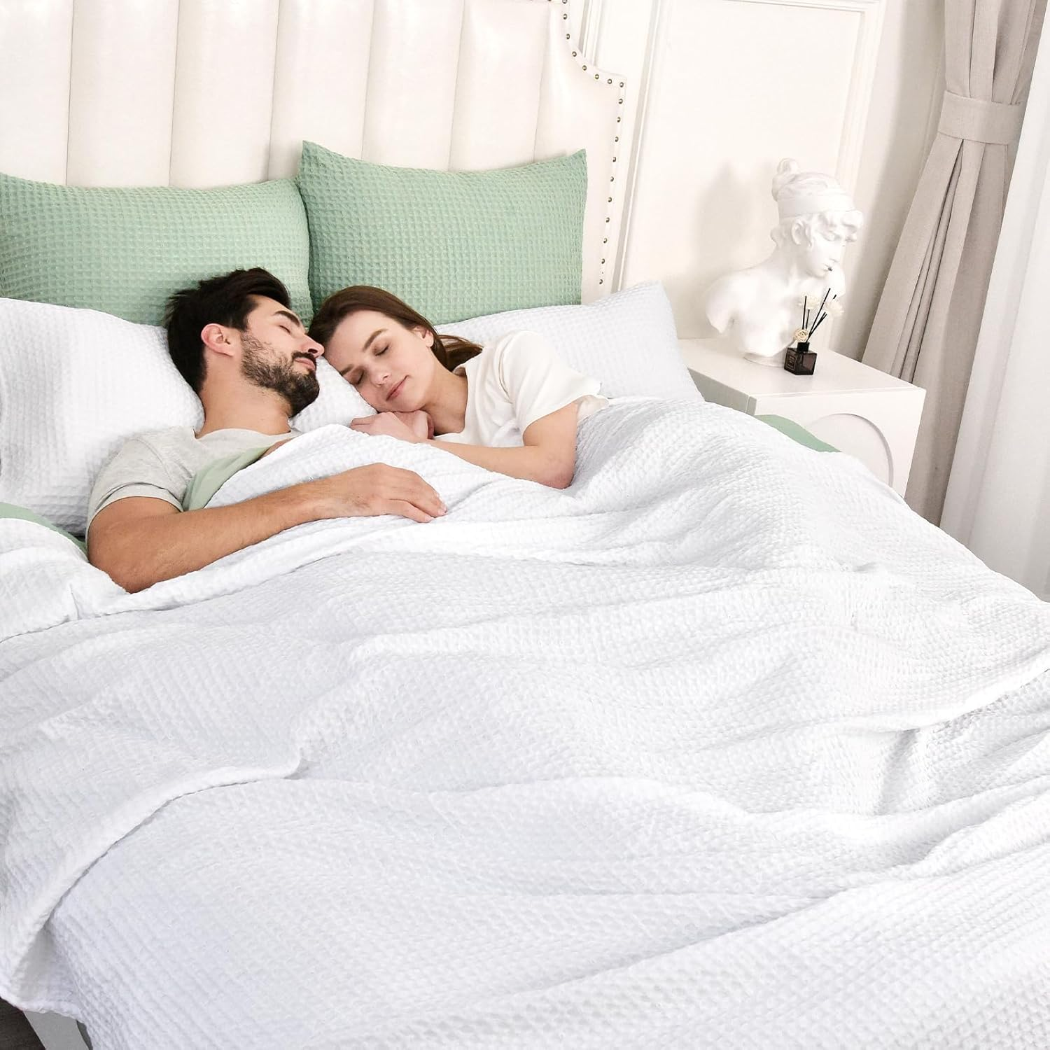 100% Cotton Blanket, Waffle Weave Blanket for Bed and Sofa, Breathable and Soft, 350GSM Premium Cotton, White, 127X152Cm image number 7