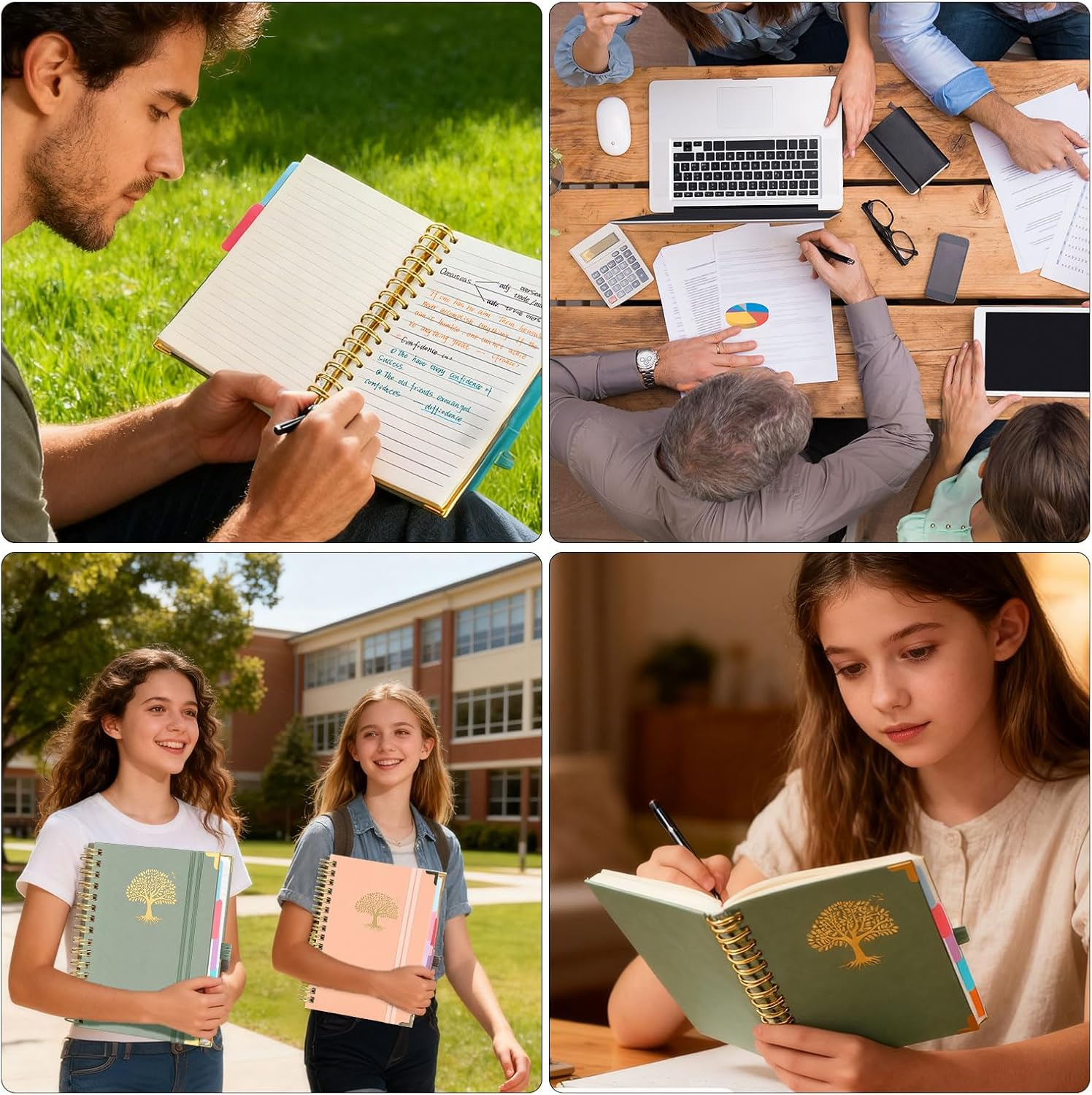 Spardar Hardcover Notebook, 300 Pages, with 5 Removable PVC Dividers and Metal Pen, Spiral Bound, Perfect for Work, Home, and School Notes (White) image number 4