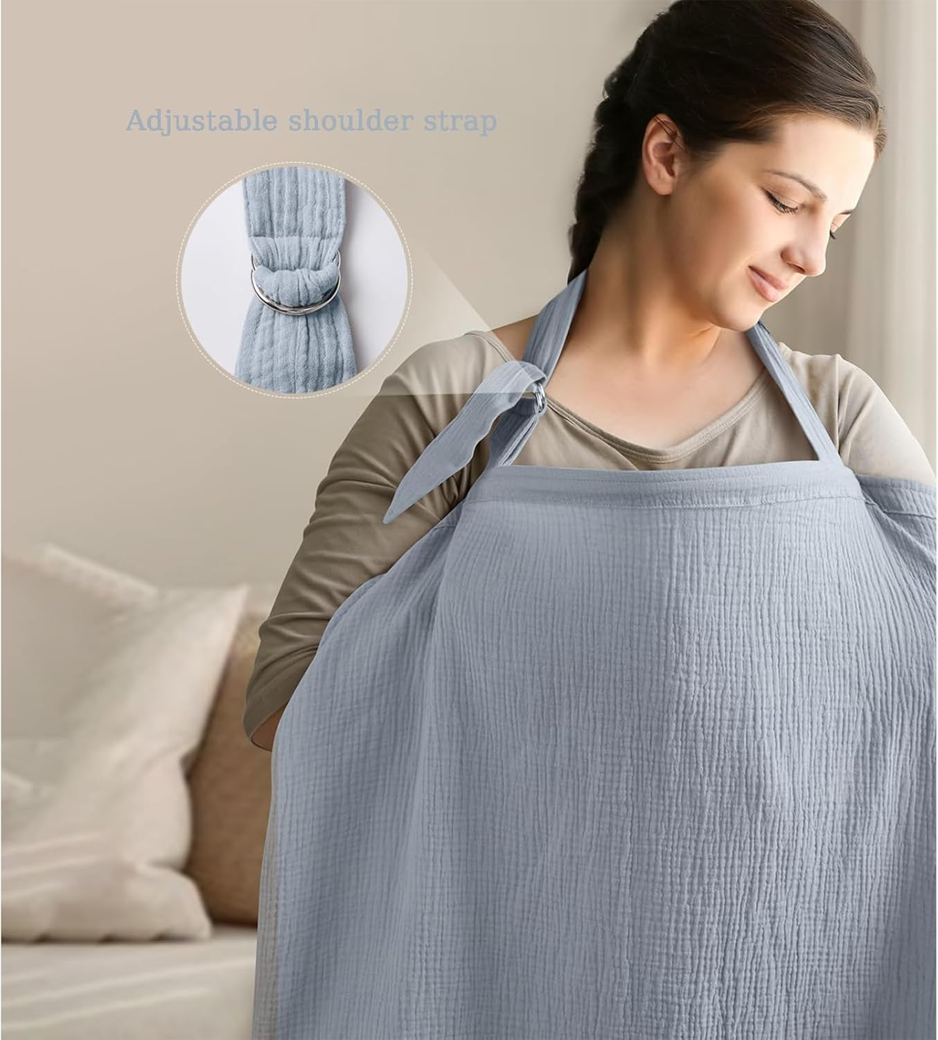 Nursing Cover for Breastfeeding, 100% Cotton Baby Car Seat Canopy & Stroller Cover with Adjustable Hoop, Lightweight & Breathable for Moms image number 3