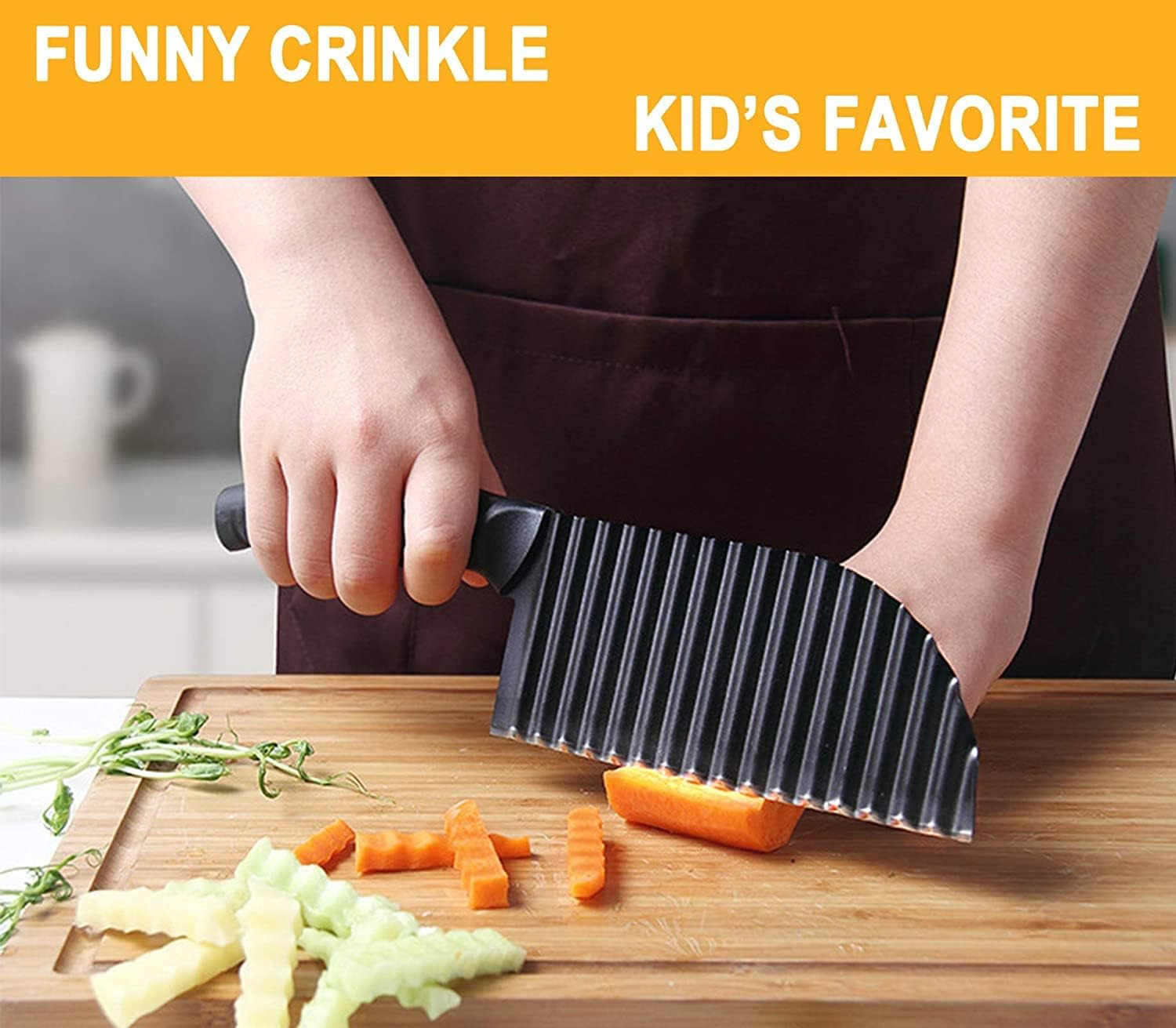 EZONEDEAL Potato Crinkle Cutter, Stainless Steel Waffle Fly Cutter with a Sturdy Julienne Peeler, Wavy Vegetable Slicer Kitchen Chopper Knife for Food Veggie Salad Carrots French Fries, Black image number 6