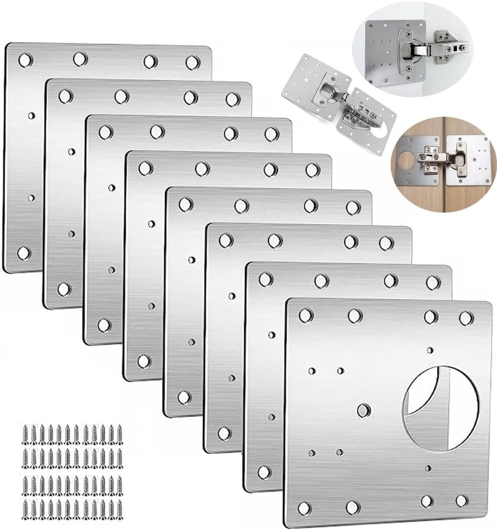 8 PCS Hinge Repair Plate,Stainless Steel Fix the Hinge Side Plate Repair Piece with Mounting Screws for Wood,Kitchen,Cabinet Door,Furniture, Shelves image number 4