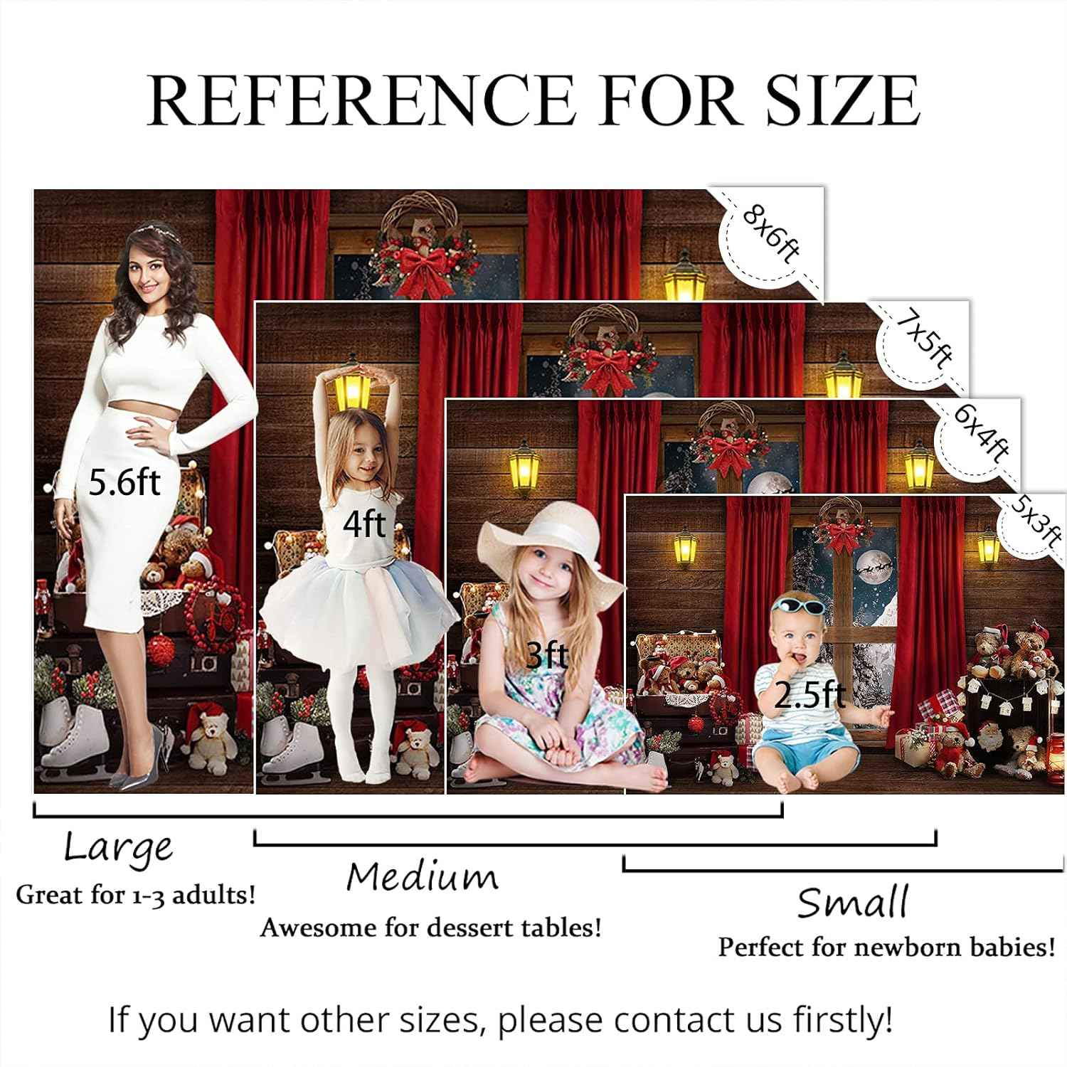 Mocsicka Christmas Window Backdrop Santa Gifts Bear Christmas Window Decorations for Baby Family Kids Indoor Xmas Tree New Year Holiday Photography Background (7X5Ft (82X60 Inch)) image number 3