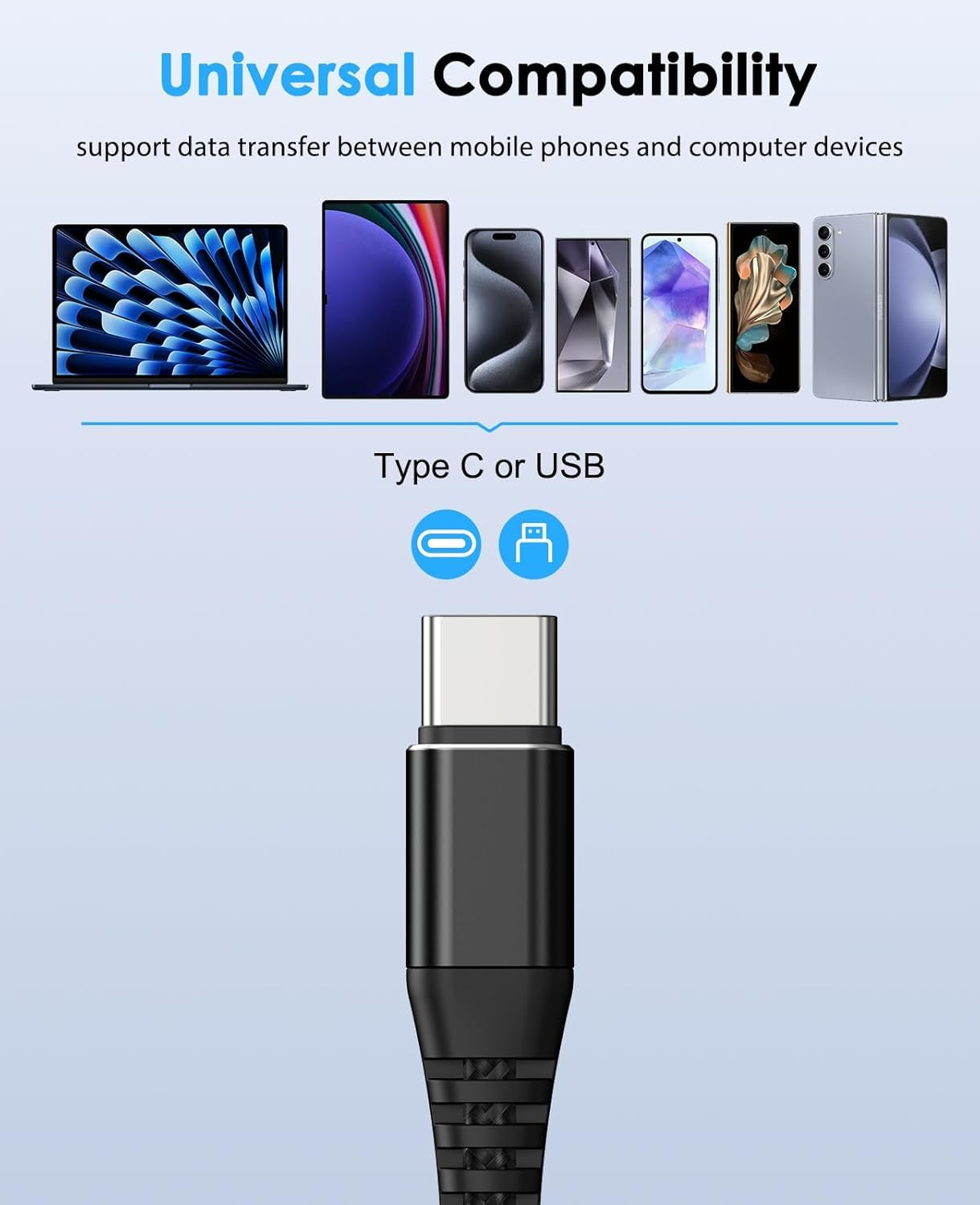 USB to USB C Cable (1 M), 2-Pack USB a to Type C Charger Cord Fast Charging for Iphone 17/16/15 Samsung Galaxy S25 S24 S23 S22 S21 S20 Ultra S10, Moto, Pixel, Xiaomi image number 2