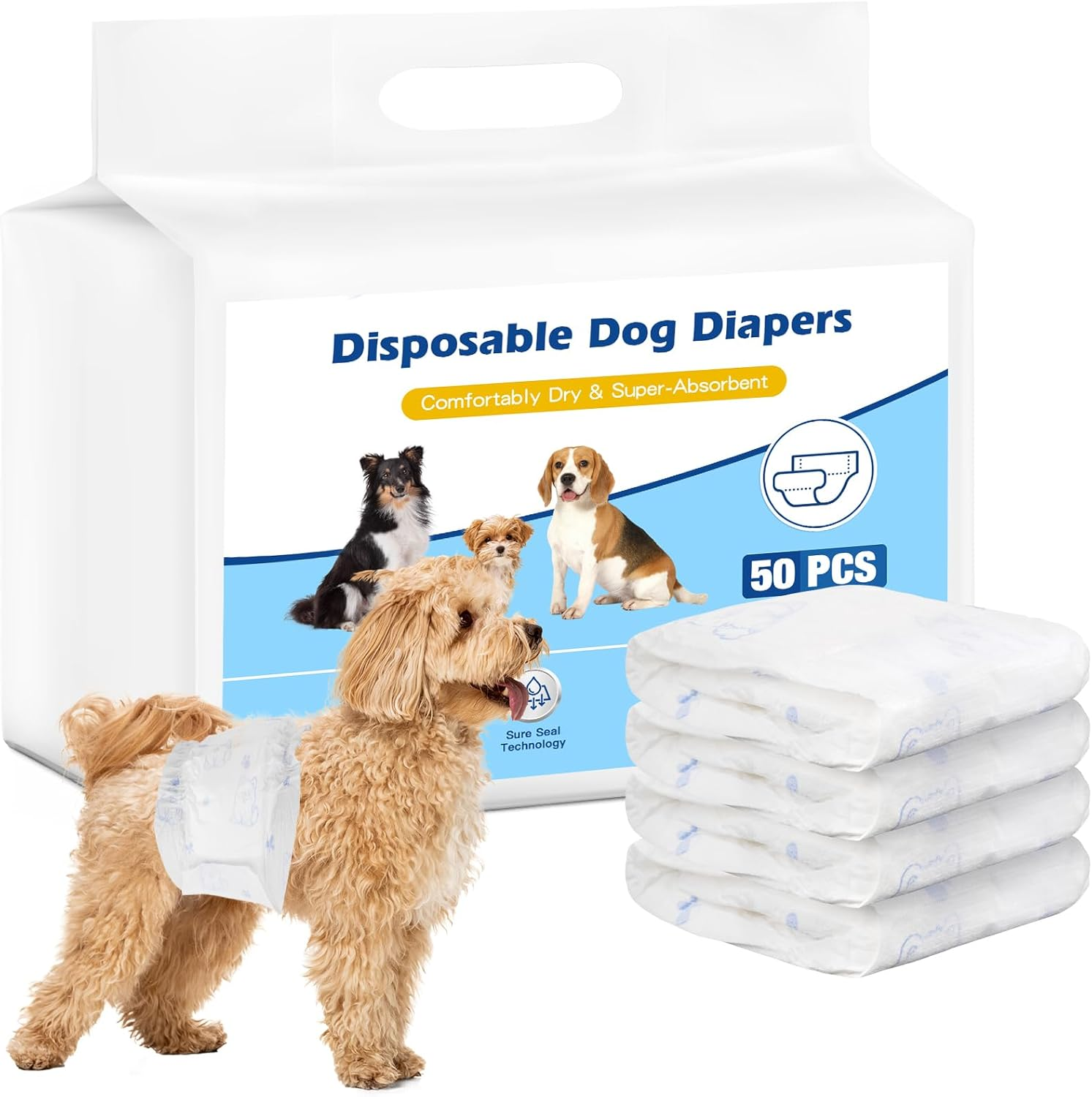 Advwin Disposable Dog Diapers for Male Dogs, 50-Pack Super Absorbent Male Dog Wraps, Leak Proof Belly Wraps with Wetness Indicator, Puppy & Doggie Diaper for Peeing, 11-17 Inch Waist image number 6