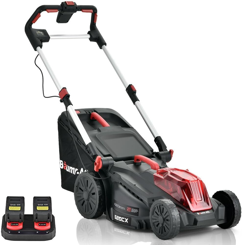 Baumr-Ag 520CX 40V SYNC 17" Cordless Lawn Mower Kit, Fast Charger, 2 X 4Ah Battery, 5 Cutting Heights, Adjustable Ergonomic Handle, Mulching Option