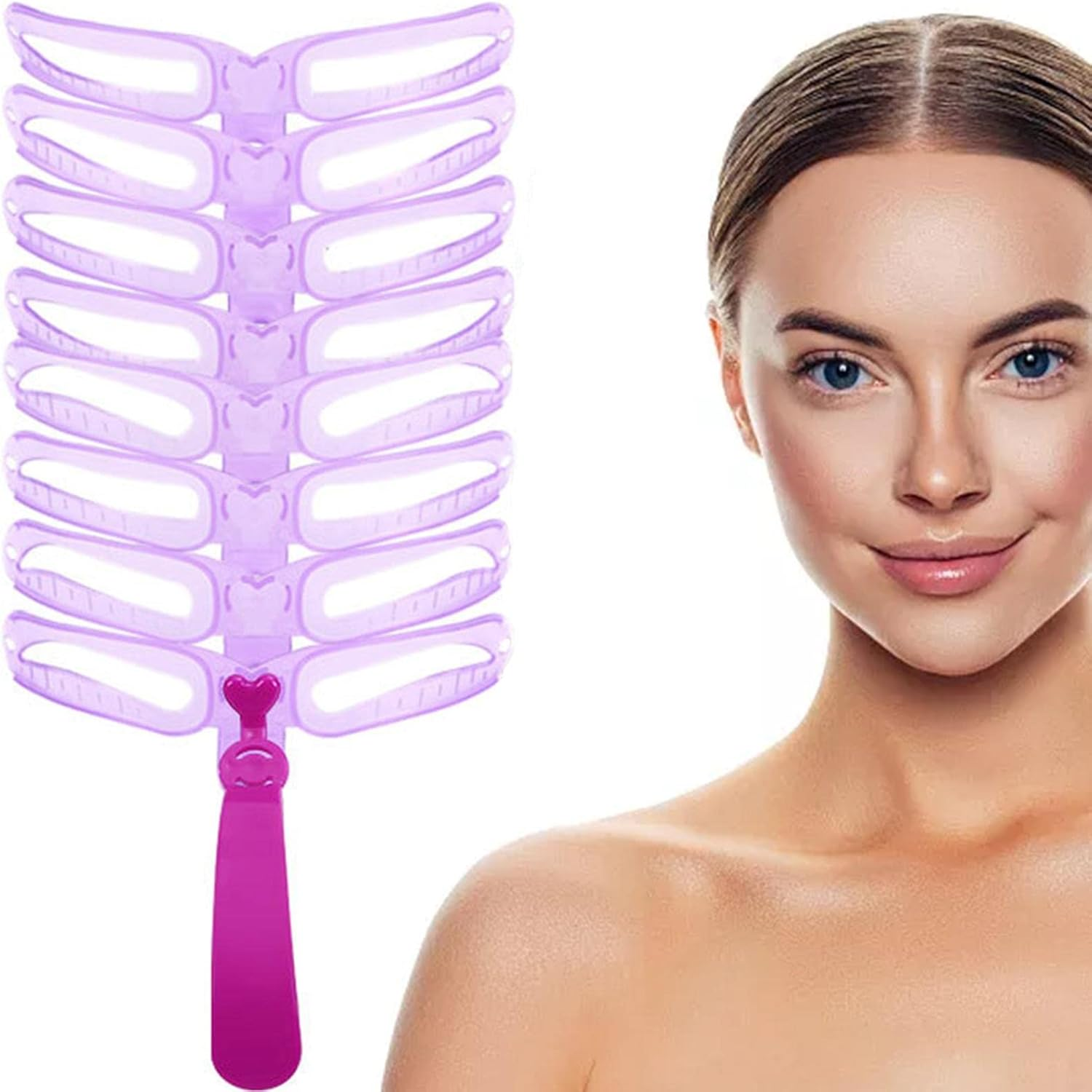 Eyebrow Stencils Reusable,8 Styles Waterproof Eyebrow Grooming Kit with Strap - Eyebrow Template with Handle for Beginners, Washable Brow Stencil Kit Strop-Au image number 1