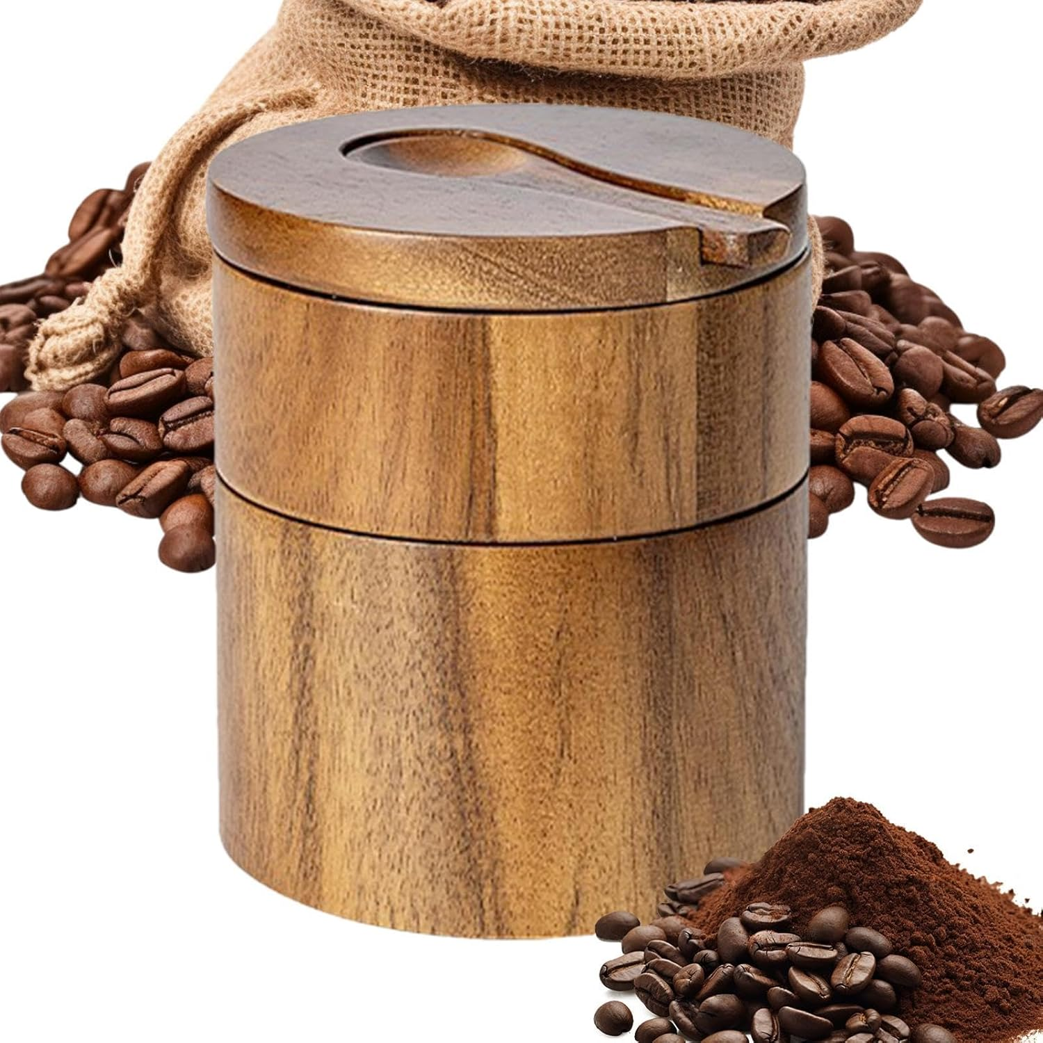 Wooden Salt Box | Built-In Spoon Sea Salt Container,Round Kitchen Salt Holder, Salt Keeper, Salt Cellar Bowl with Double Layer for Spices, Salts or Small Items image number 1