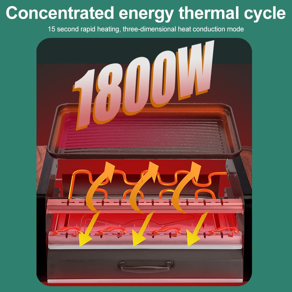 Indoor Smokeless Grill, 1800W Commercial Automatic Electric Grill Barbecue Oven Grills with Non-Stick Baking Pan Suitable BBQ Equipment for Indoor and Outdoor Camping image number 6