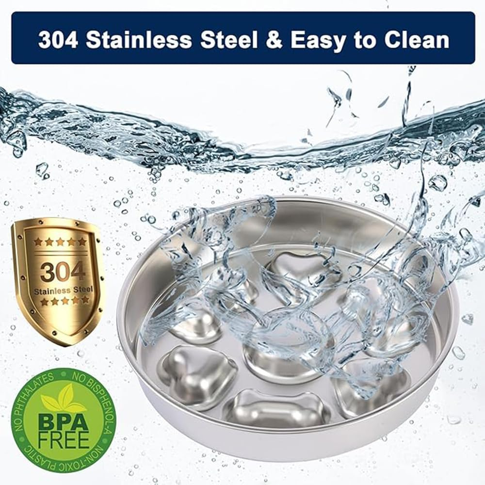 Slow Feeder Dog and Cat Bowls - Stainless Steel, No Choking, Non-Slip, Preventing Choking Dog Bowl, Easy to Clean, Pet Food Training Bowl Toy for Medium to Large Sizes