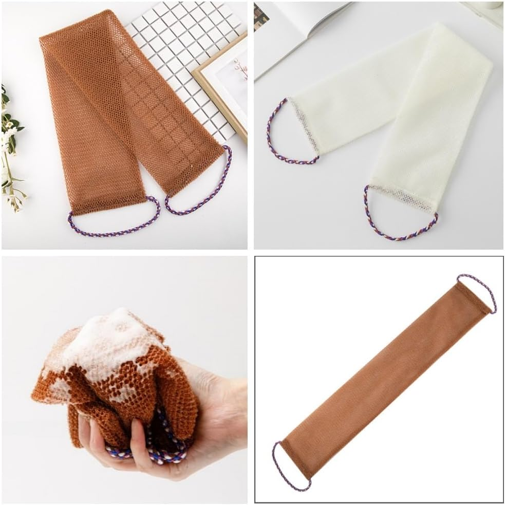 Afzoryxn 2 Pcs African Bath Net Sponge,African Exfoliating Net Washcloth,African Net Sponge,Bathing Sponge Net,Long African Bath Sponge,African Exfoliating Net for Skin Smoother Daily Use.(Coffee Brown+White) image number 1
