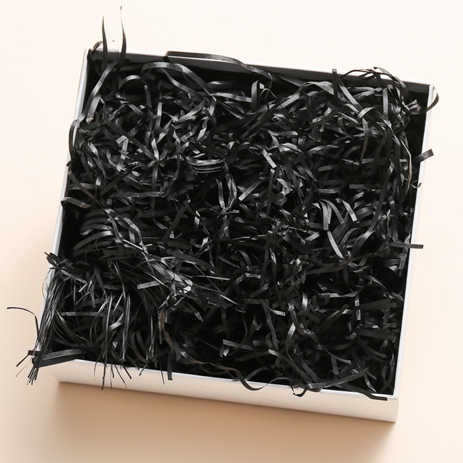 100G Crinkle Cut Paper Shred Filler for Gift Wrapping & Basket Filling, Shredded Paper for Gift Box, Crinkle Paper for Packaging (Black) image number 4
