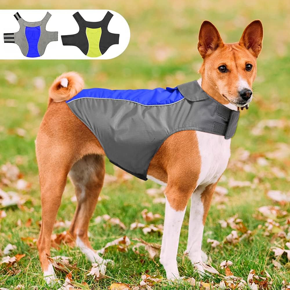 Dog Coats Waterproof-Lightweight Dogs Raincoat Adjustable Vest Reflective Pet Jacket Warm Dog Cloth (Green, X-Large)