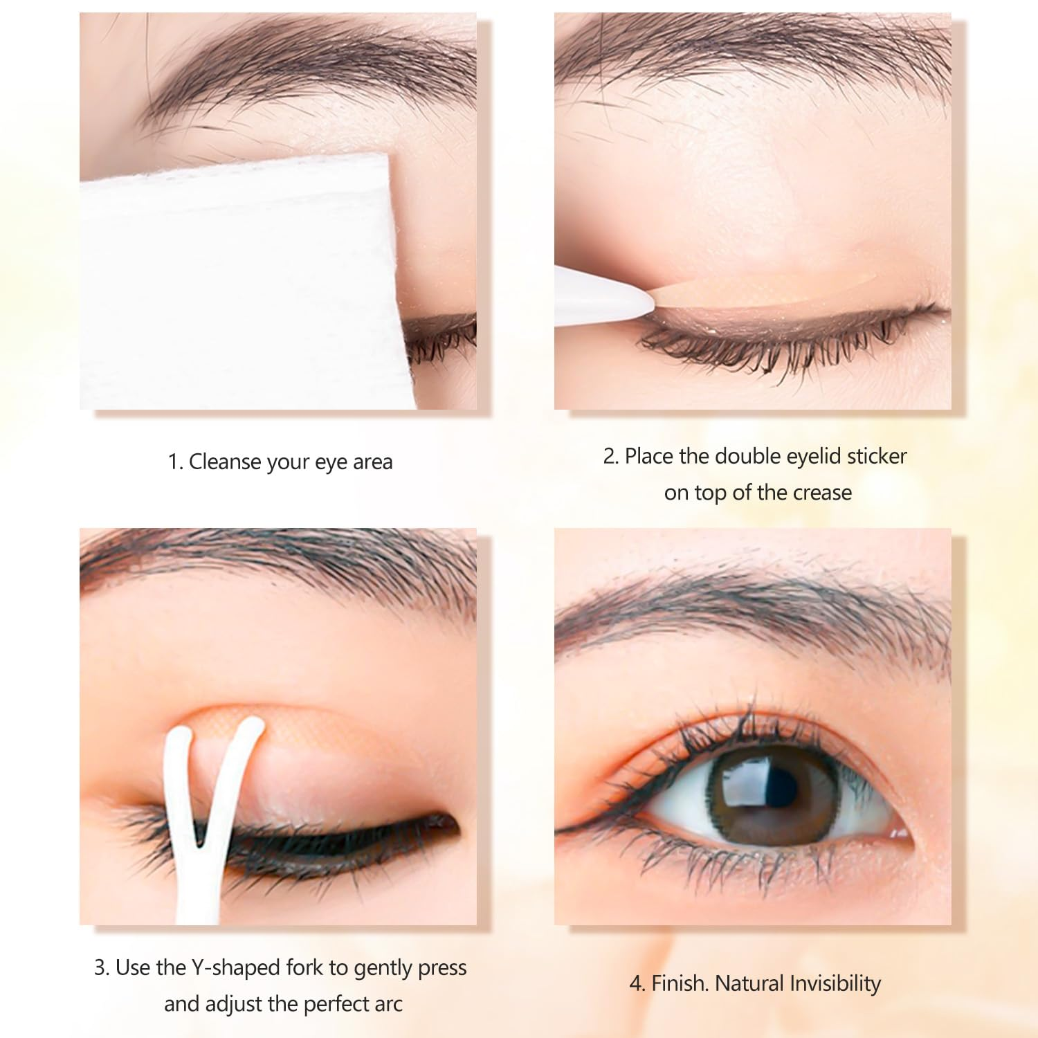 WALWAL Double Eyelid Lift Strips, Invisible Waterproof Eyelid Lifter Strips Stickers with Assisted Fit Fork Bar(240 Pcs, Olive Shaped) image number 3