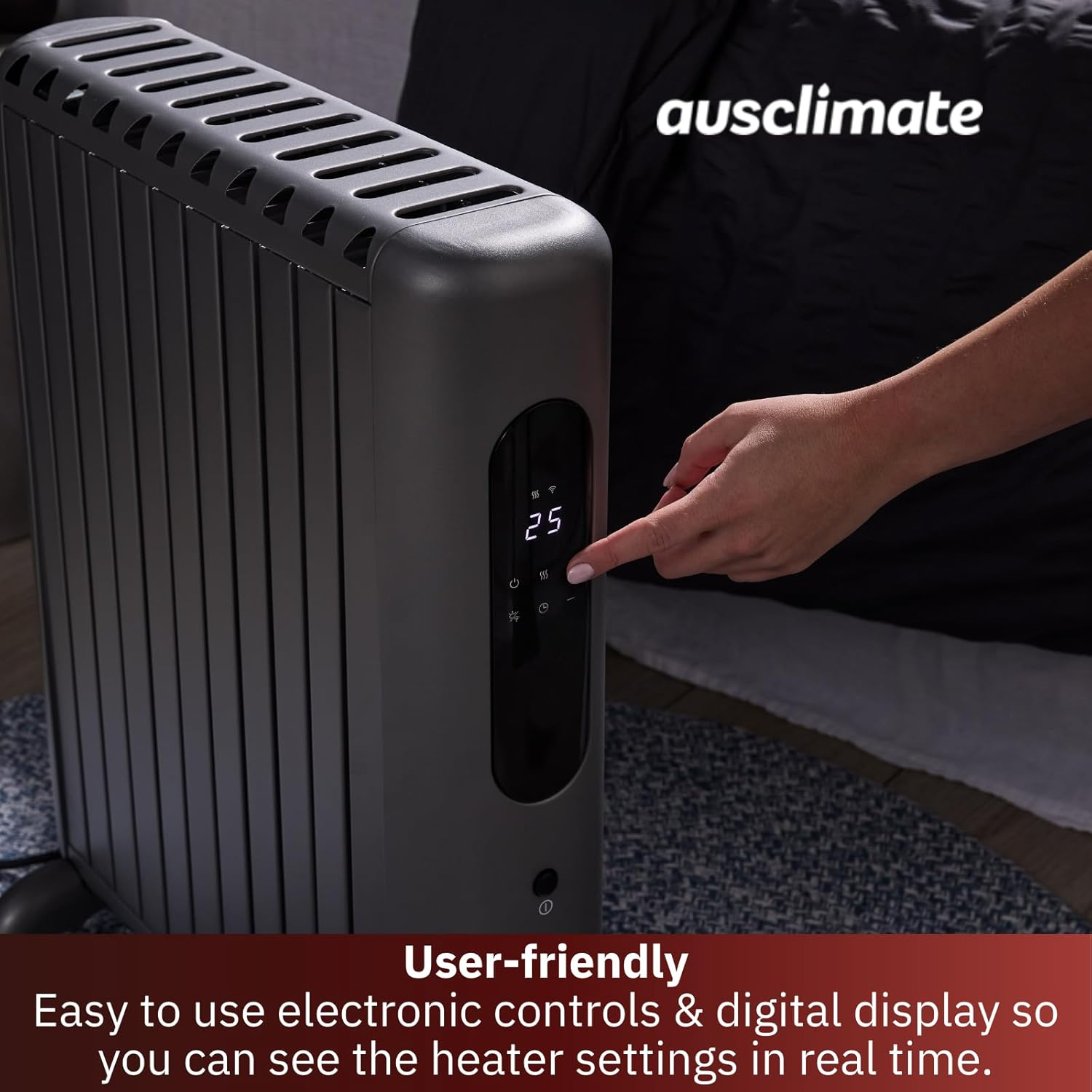 Ausclimate 2400W 11 Fin Smart Enclosed Oil Column Heater, Portable Home Heater with 24-Hour Timer, Suitable for Medium-Sized Rooms up to 35M2, Compatible with Alexa and Google Home, Grey image number 1
