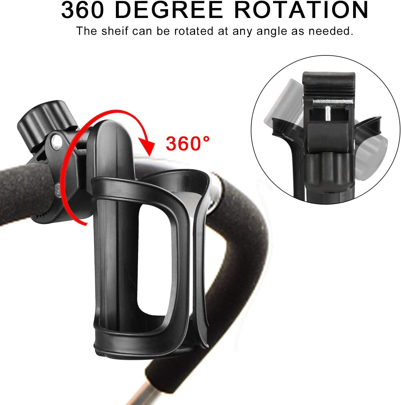 Upgrade Edition Bike Cup Holder Stroller Drink Holders by Accmor 360 Degrees Universal Rotation Cup Drink Holder for Baby Stroller/Pushchair Bicycle Strollers Wheelchair (2 Packs) image number 6