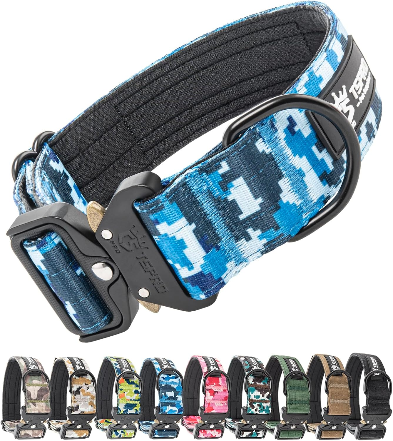 TSPRO Premium Dog Collars Tactical Dog Collar with Handle and Heavy Duty Quick-Release Metal Buckle Durable Thick and Adjustable for Medium to Large Dogs (Green M)